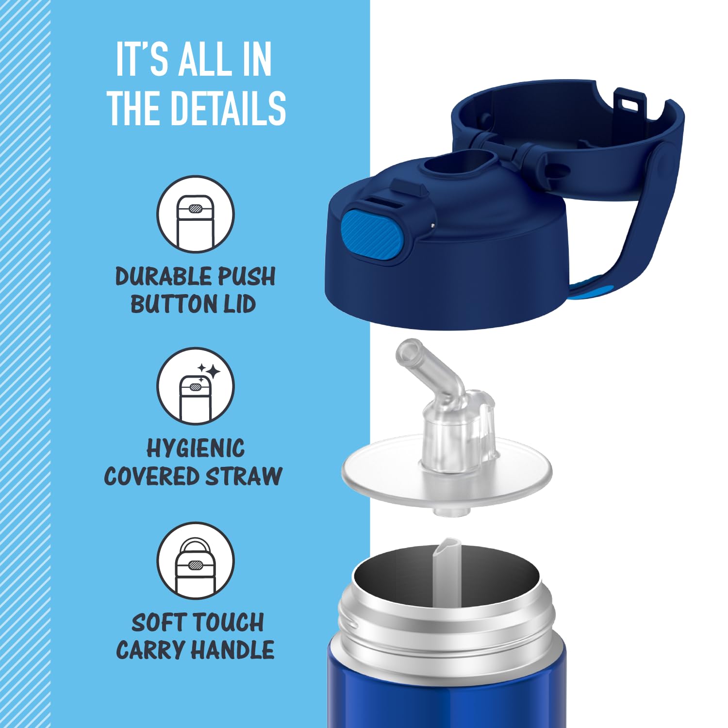 Thermos Funtainer 12oz Stainless Steel Vacuum Insulated Kids Water Bottle with Straw - Leak Proof, BPA Free, for School, Travel & Outdoor Activities - Blue