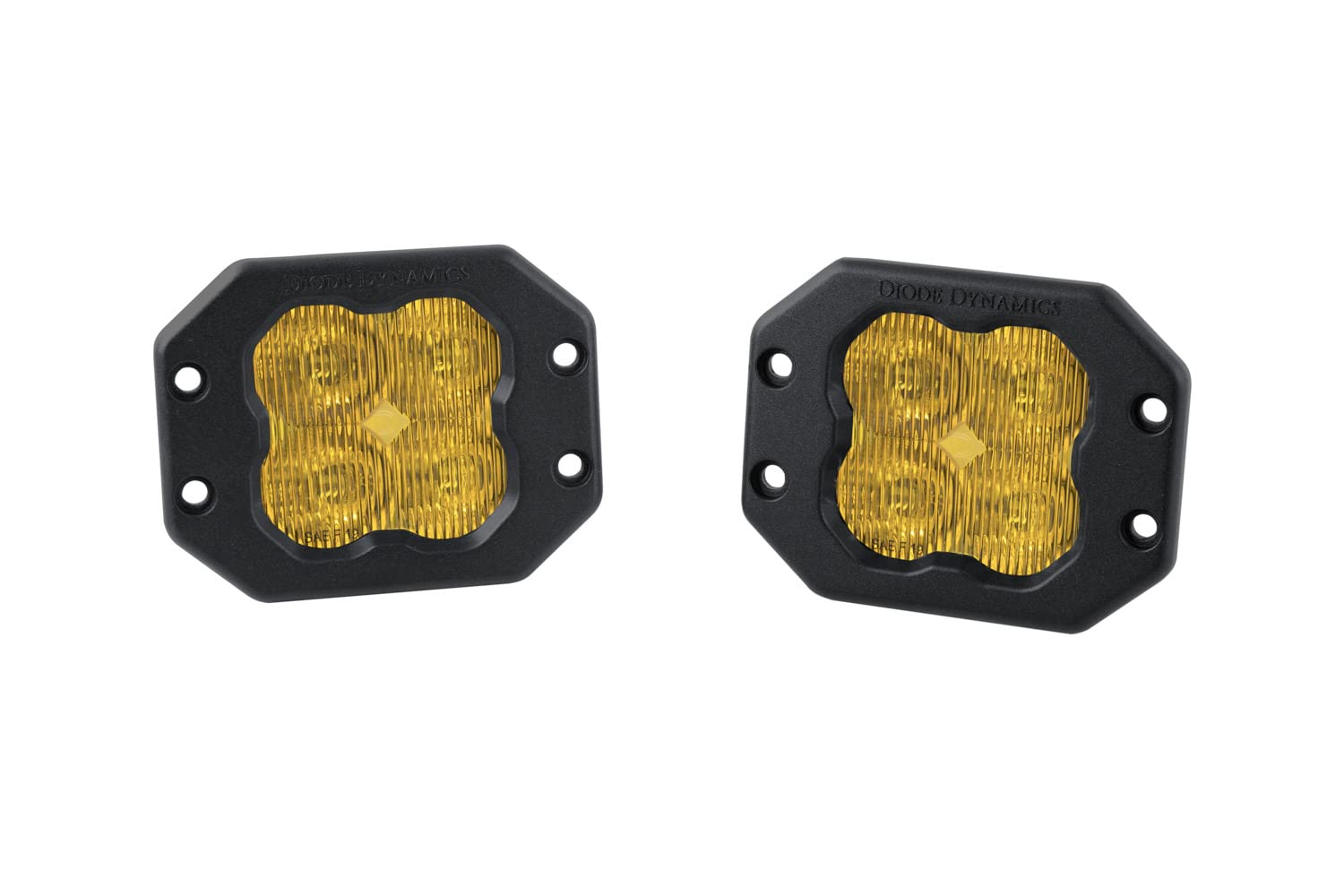 Diode Dynamics Stage Series 3in SAE Yellow Pro Flush Mount LED Pods (Pair) - SAE Fog Lights with Amber Backlight for Off-Road Trucks, Jeeps & ATVs