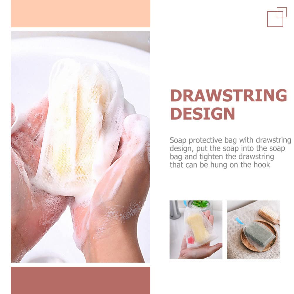 Healeved 2-Pack Exfoliating Soap Bag with Mesh Pouch - Foaming Net Soap Saver for Body Scrub & Shower Loofah (White) - Perfect for Travel, Bath & Shower Essentials