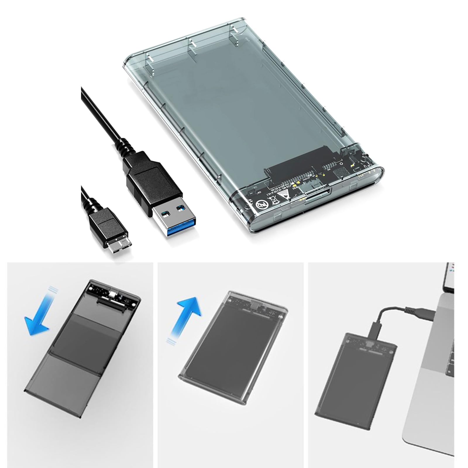 LARUISEE 2.5 Inch SATA to USB 3.0 Adapter - External Hard Drive Enclosure for SSD/HDD, USB 3.0 Hard Disk Case - Perfect for Data Transfer, Backup & Storage on PC, Laptop, Mac