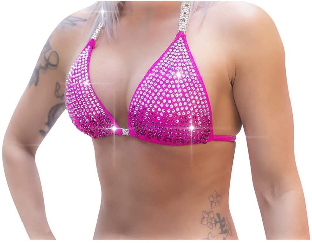 Women's Hot Pink Competition Bikini - High-Performance Contest Swimwear for Fitness & Bodybuilding - Perfect for Stage Shows, Pageants, and Beach Volleyball