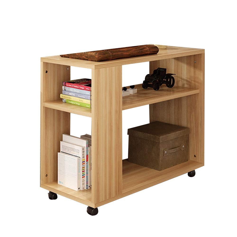 3-Tier Rolling Coffee Table with Casters - Solid Wood Mobile Side Table for Sofa, Bed, or Small Apartment - Open Storage Shelf & Snack Table (50x30x50cm) - Perfect for Living Rooms, Dorms, and Studio Apartments