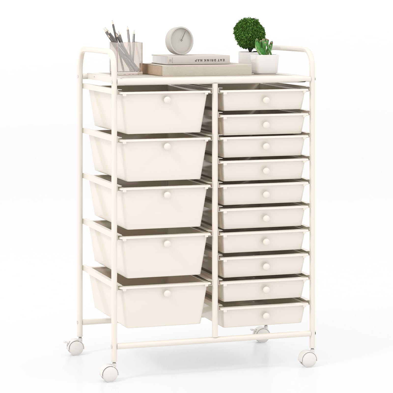 Giantex 15-Drawer Rolling Storage Cart with Wheels - Mobile Organizer for Classroom, Office, Home, School Supplies, Tools, Crafts & Art Paper - Perfect for Teachers, Students & DIY Enthusiasts