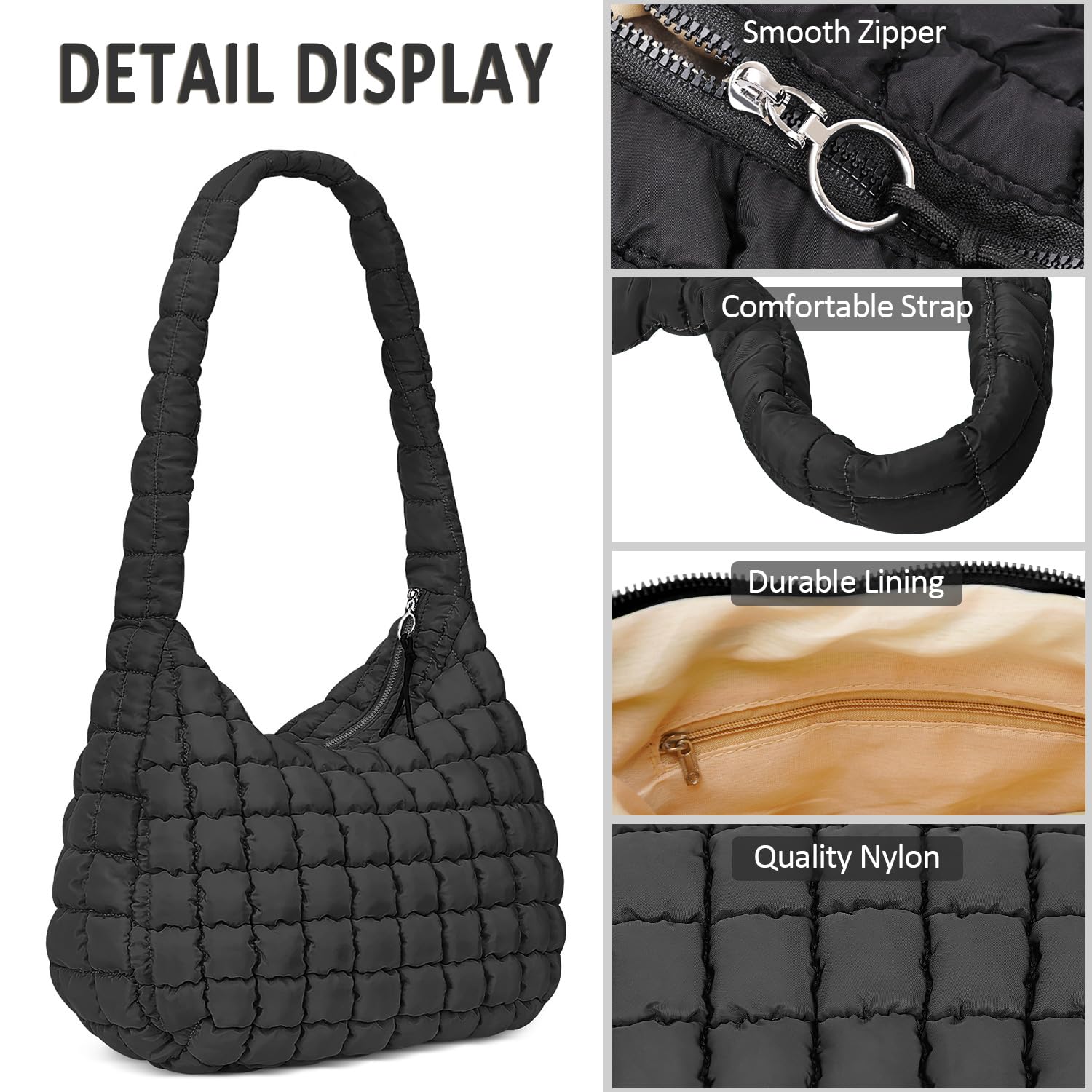 Quilted Puffer Tote Bag for Women - Large Soft Padded Shoulder Bag with Crossbody Strap | Stylish Winter Accessory for Work, Travel & Shopping
