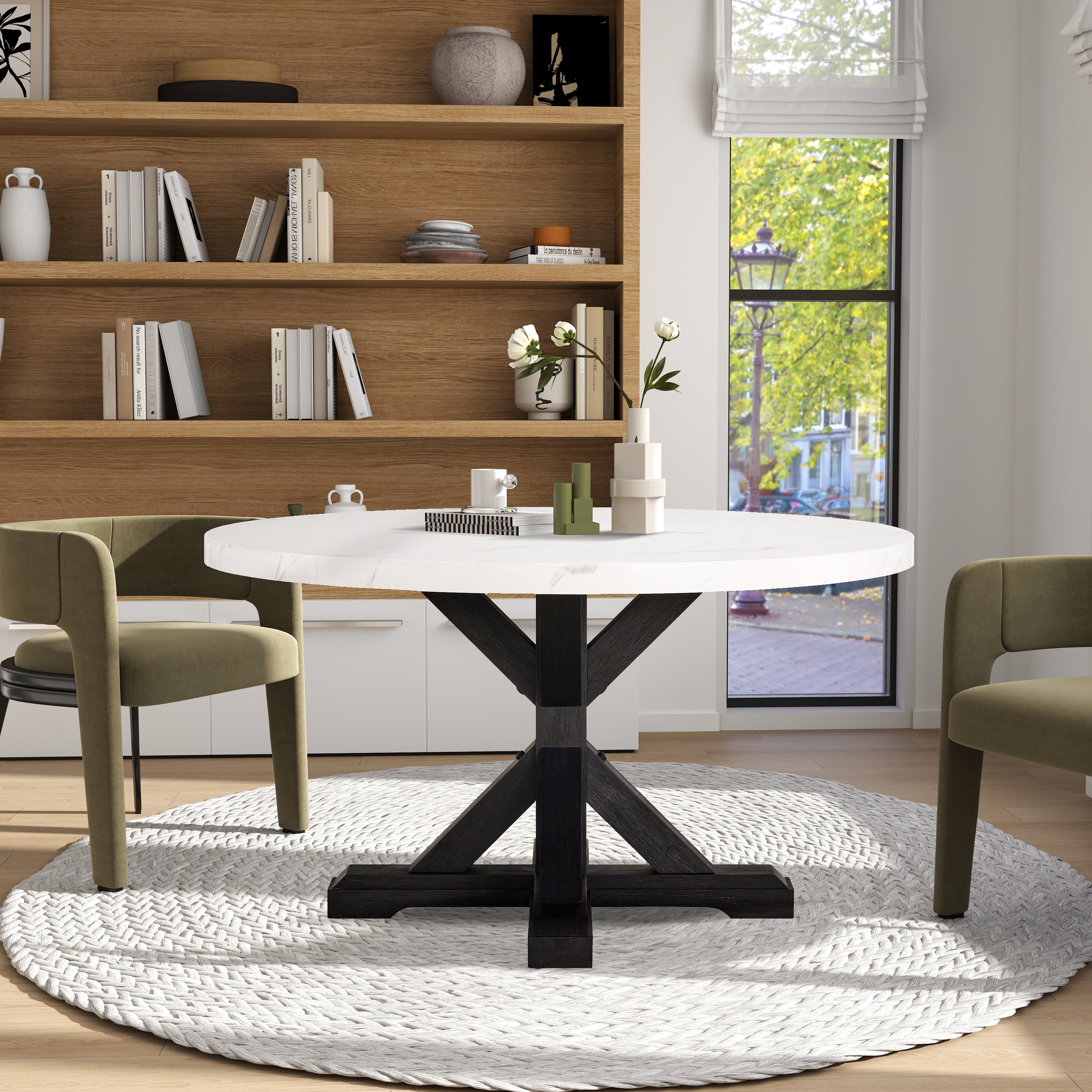 Roundhill Furniture Hirima 54-Inch Round Dining Table - Solid Acacia Wood Base, Modern Elegant Design for Dining Room, Kitchen, or Breakfast Nook