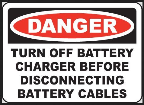 High Voltage Warning Sticker - Turn Off Battery Charger Before Disconnecting Cables | Durable Safety Label for Car Batteries, Power Tools & Electrical Equipment