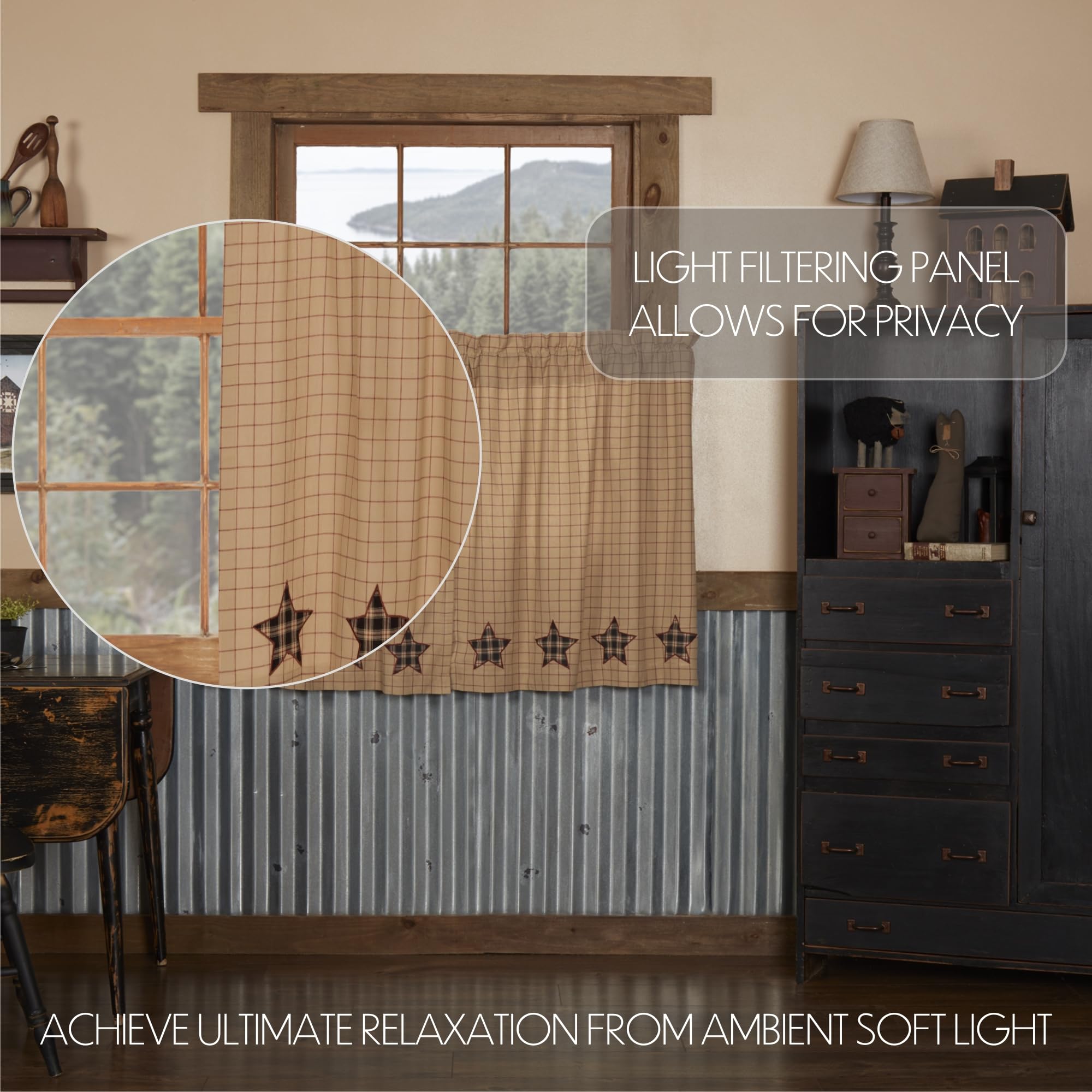 VHC Brands Bingham Star Applique Star 9385 Tier Set - 36x36 Inch Elegant Home Decor for Bedroom, Living Room & Dining Room