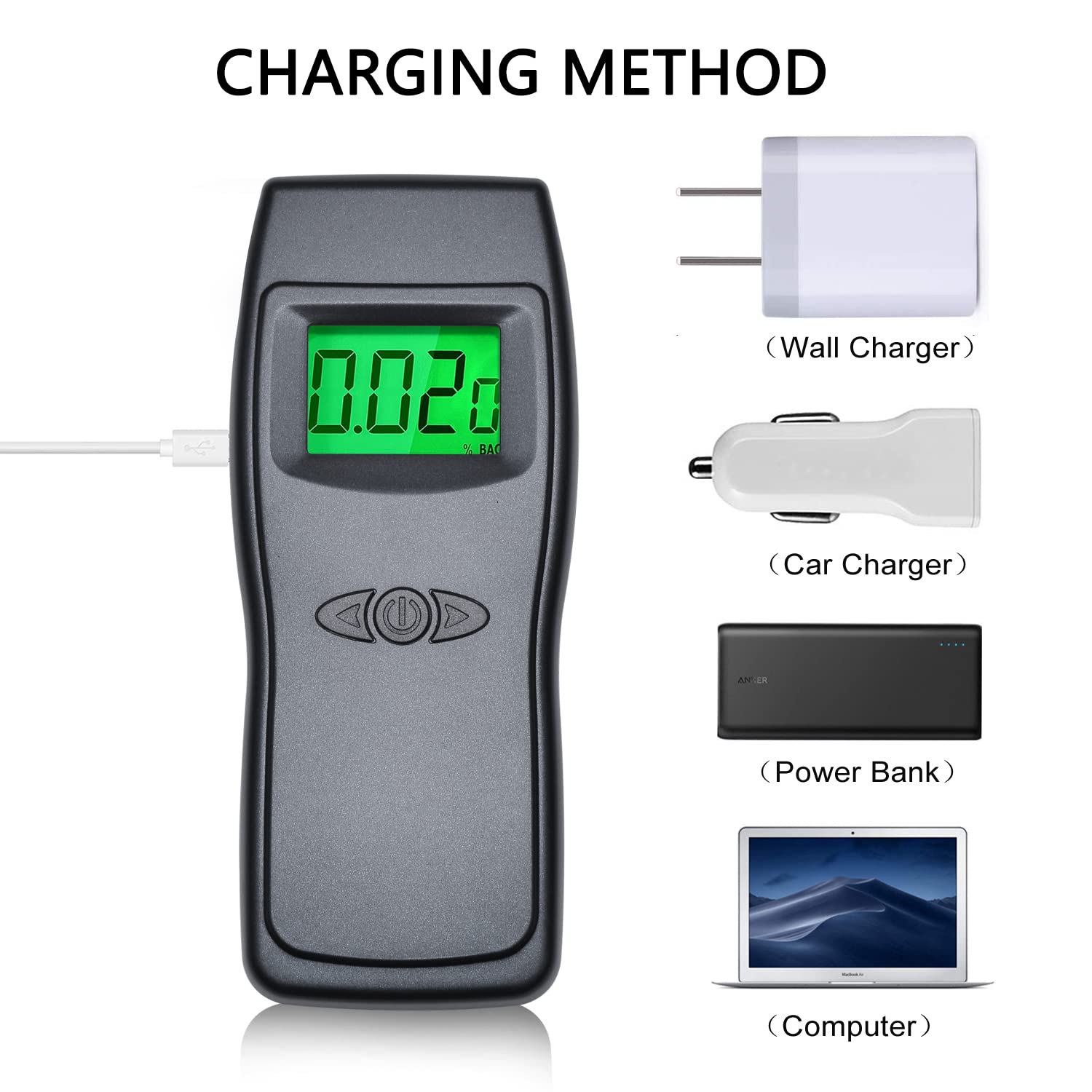 Professional Breathalyzer Alcohol Tester - USB Rechargeable Portable BAC Detector with 10 Disposable Mouthpieces | Accurate Personal & Workplace Alcohol Testing | Perfect for Drivers, Safety Officers & Party Use - BELLADDY INC EK923