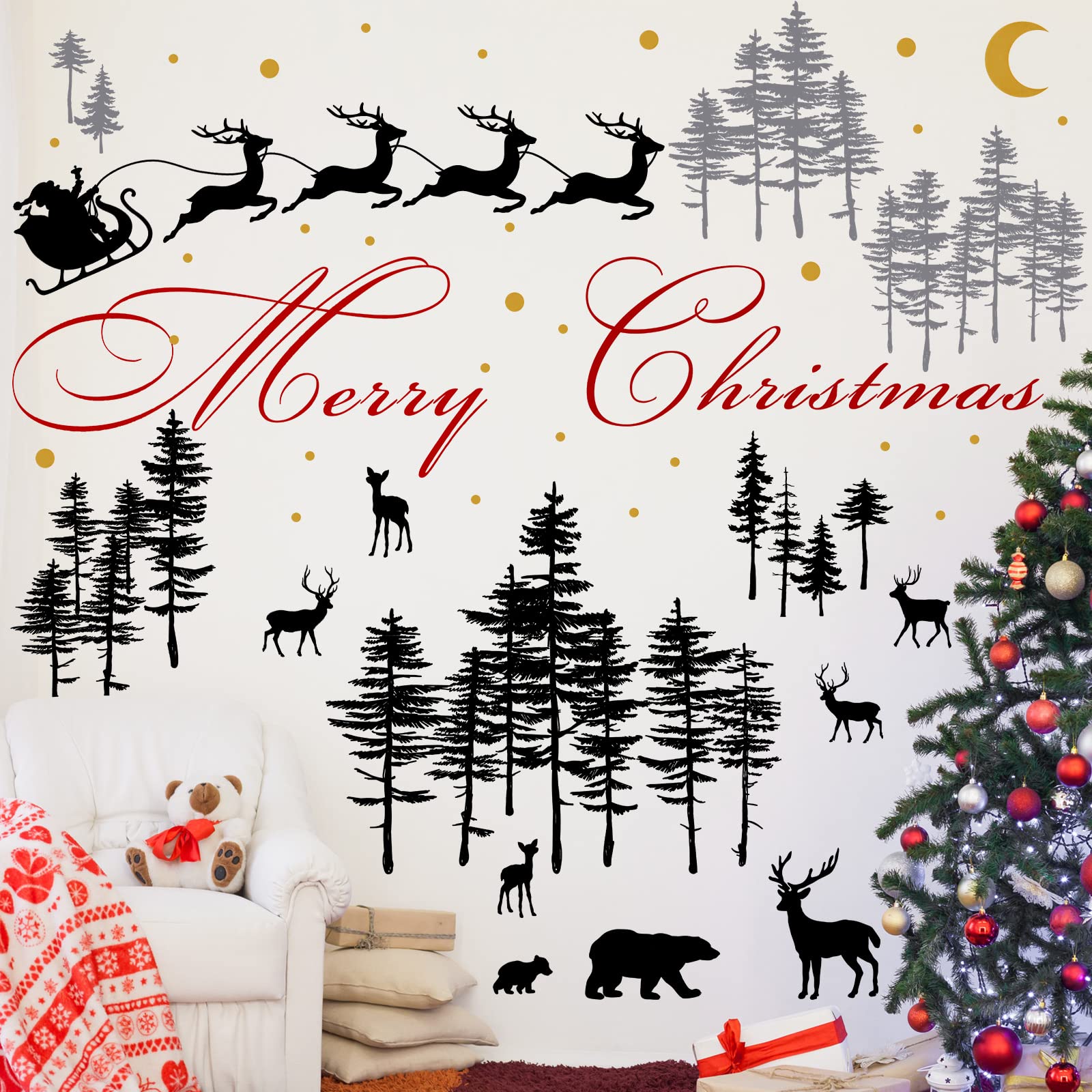 Kisston Christmas Forest Deer Wall Decals - Nursery & Bedroom Decor
