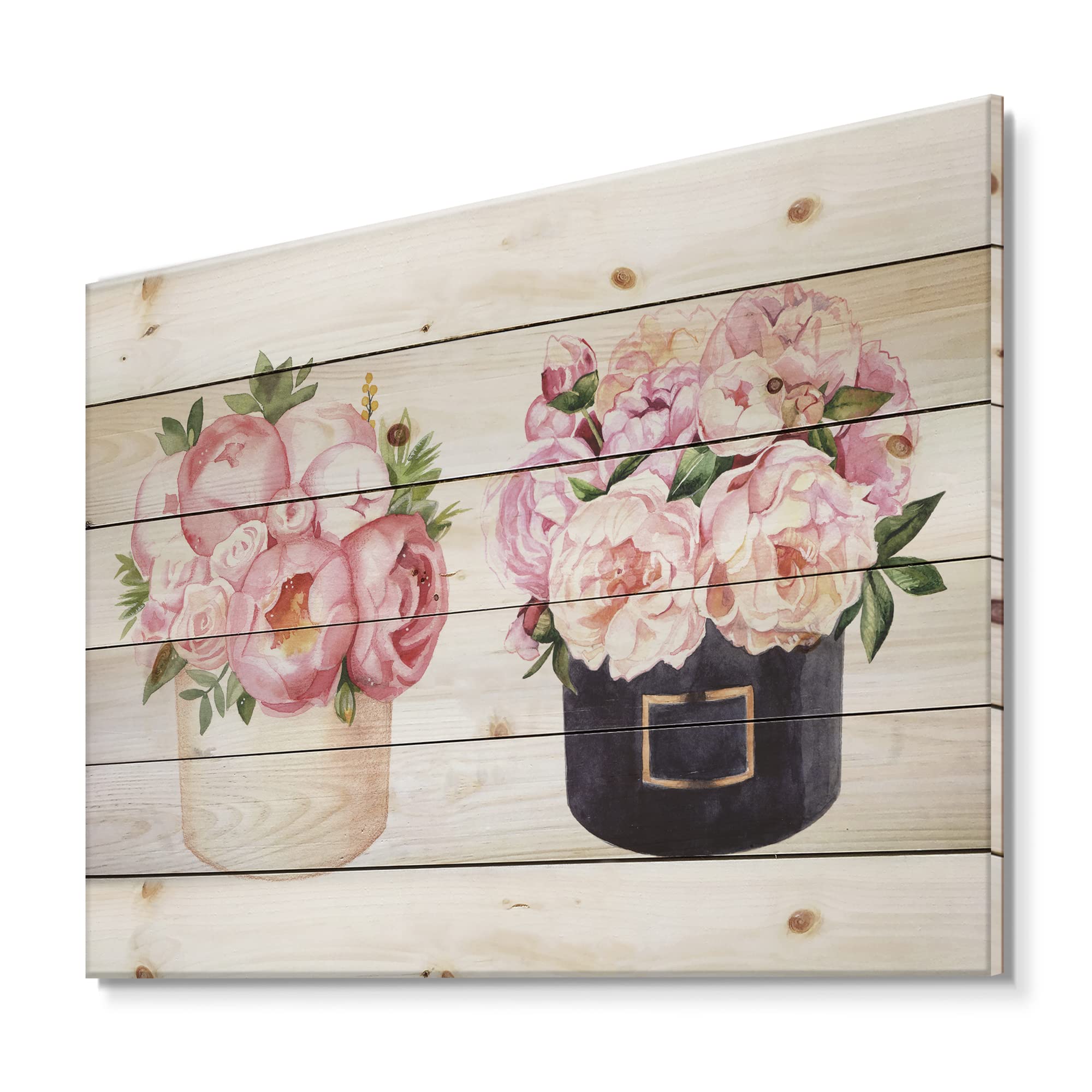 Farmhouse Floral Wall Decor - Large Peonies and Roses Wood Wall Art Panel, Pink Floral Print on Natural Pine Wood - Perfect for Living Room, Bedroom, or Farmhouse Style Home Decor