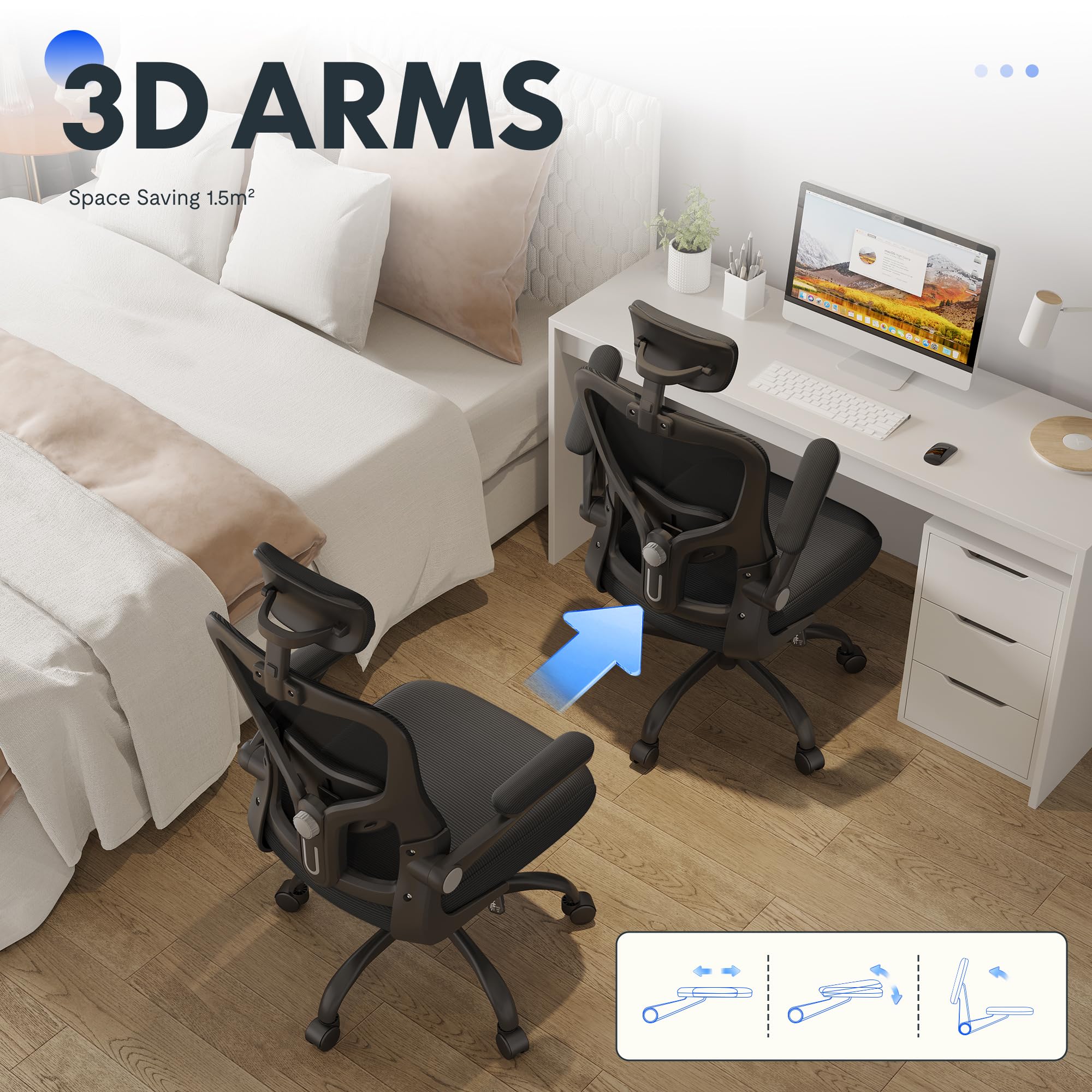 FLEXISPOT Ergonomic Office Chair - Adjustable Mesh Computer Desk Chair with 3D Flip-Up Armrests, Headrest & Lumbar Support - High Back Rolling Task Chair with Swivel Wheels (Black, 2-Pack) - Perfect for Home Office, Gaming & Workspace Comfort