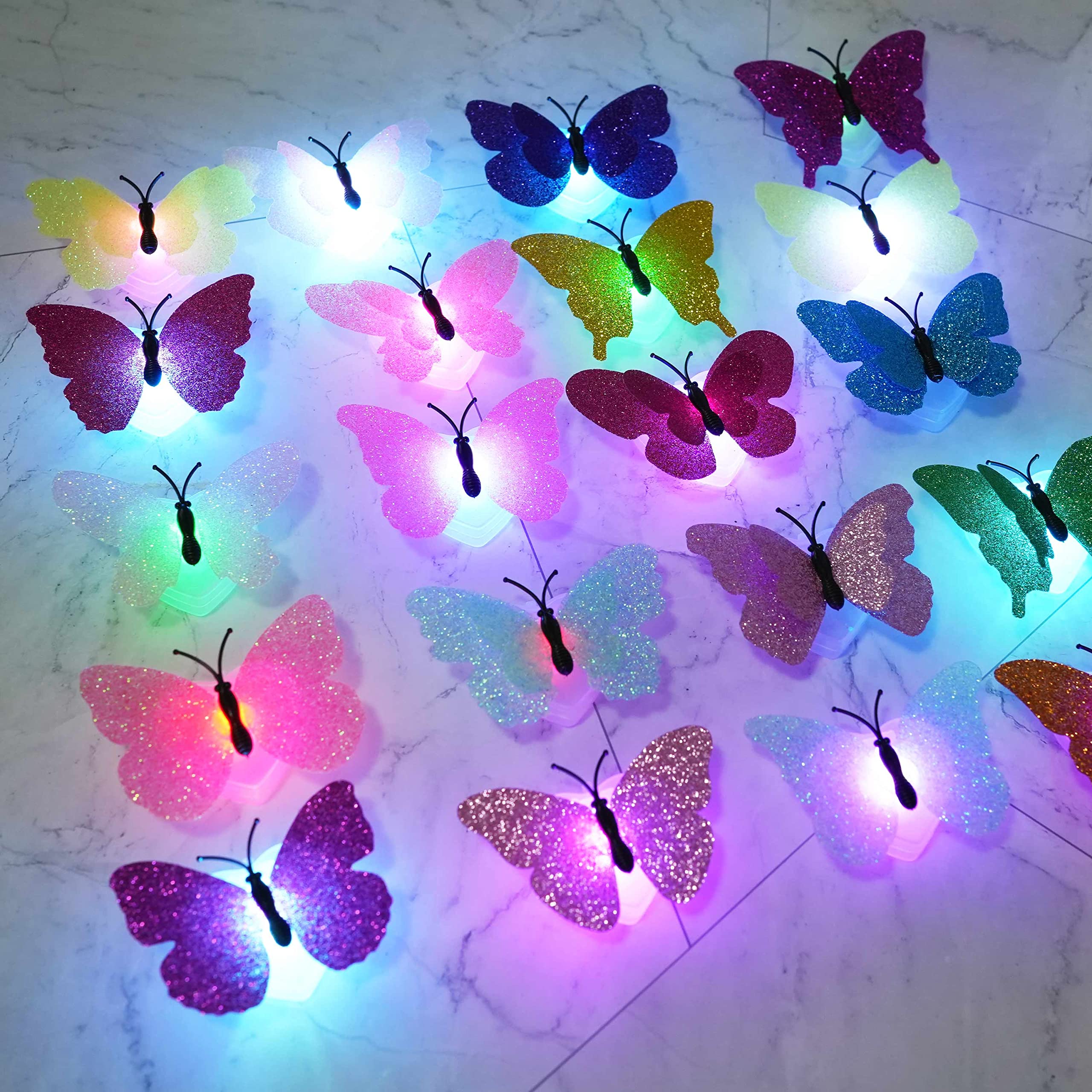 3D LED Butterfly Night Lights - 40Pcs Single & Double Wing Wall Decoration Lights with Glow Effect for Bedroom, Garden, Party Decor | Perfect for Kids Room, Wedding, Outdoor Landscape Lighting