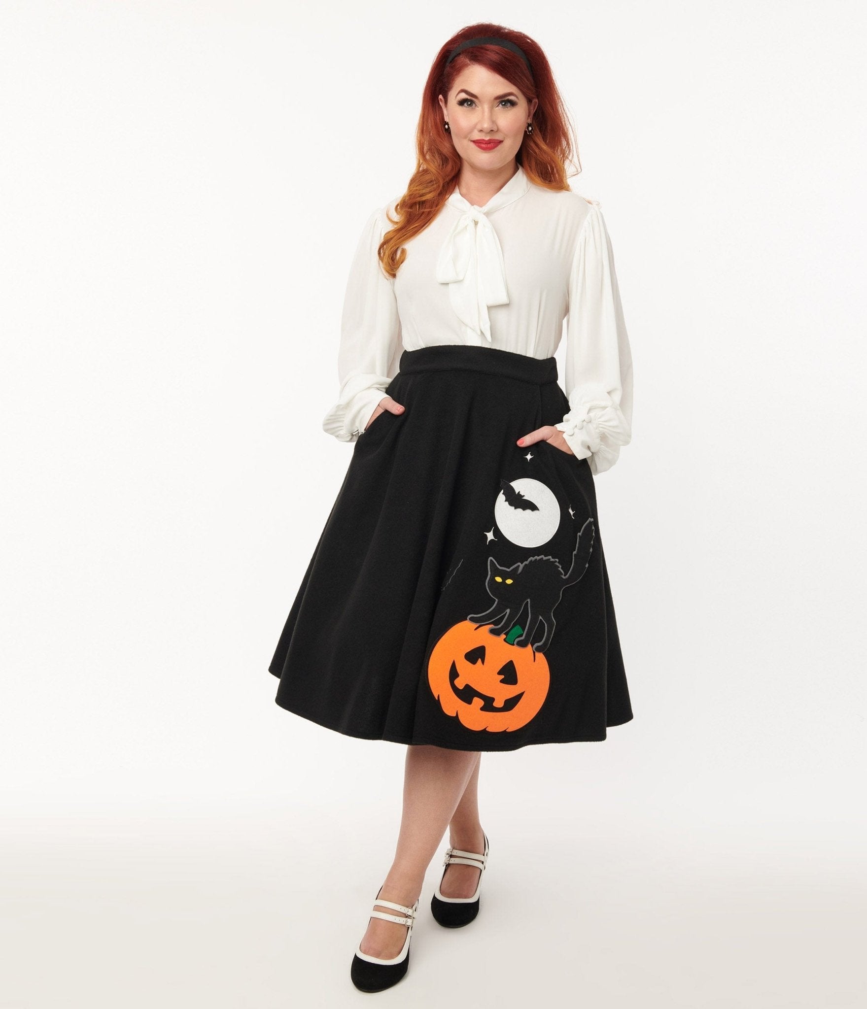 Vintage Black Halloween Swing Skirt - 1950s Retro Soda Shop Style for Women | Perfect for Halloween Costumes, Themed Parties & Vintage Fashion Lovers