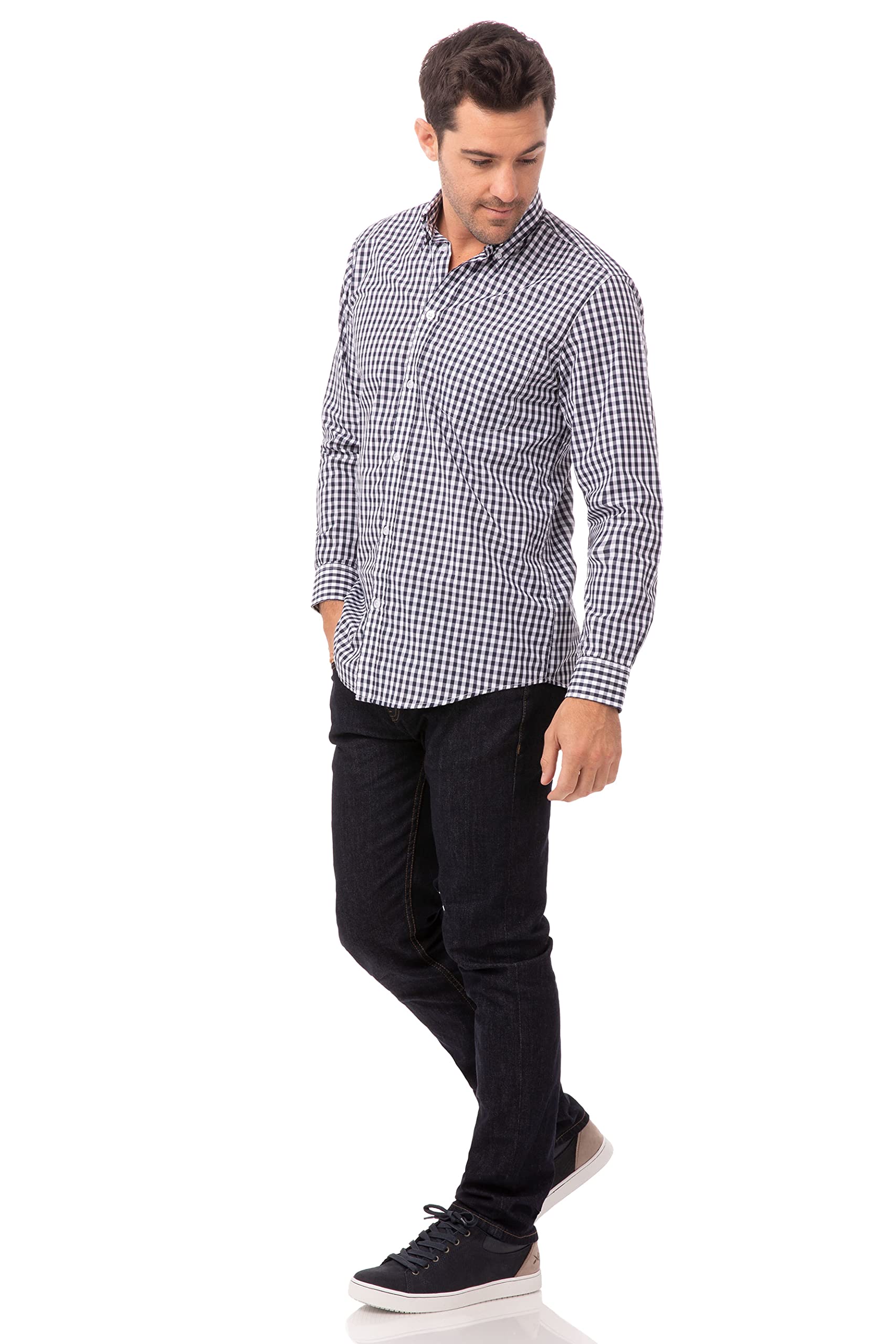 Chef Works Men's Gingham Dress Shirt - Premium Cotton Button Down for Business & Formal Wear | Perfect for Office, Weddings & Special Occasions