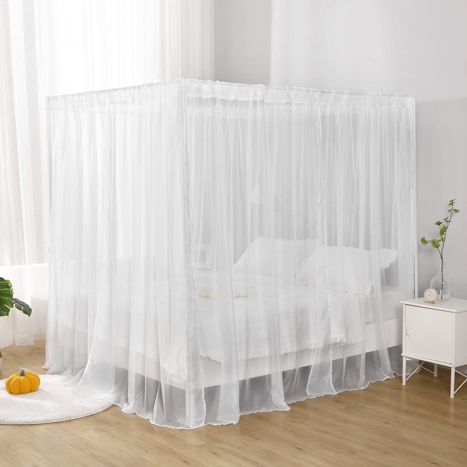 White Canopy Bed Curtain for Queen Size Bed - Soft Sheer Bed Canopy Scarf for Girls & Adults (Full/Queen, White) | Romantic Bedroom Decor, Boho Chic Wedding, Nursery Canopy for Baby Girls