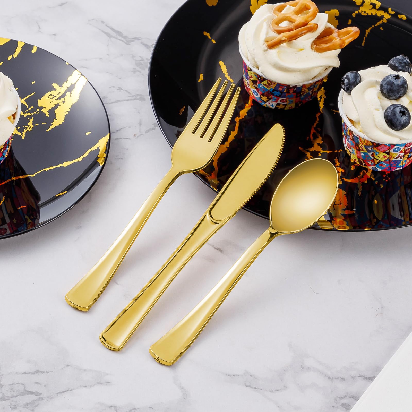Goodluck 50-Pack Heavy Duty Gold Plastic Forks - Disposable Gold Cutlery for Wedding, Party, Dinner & Thanksgiving - Elegant Tableware for Catering, Buffets & Special Events