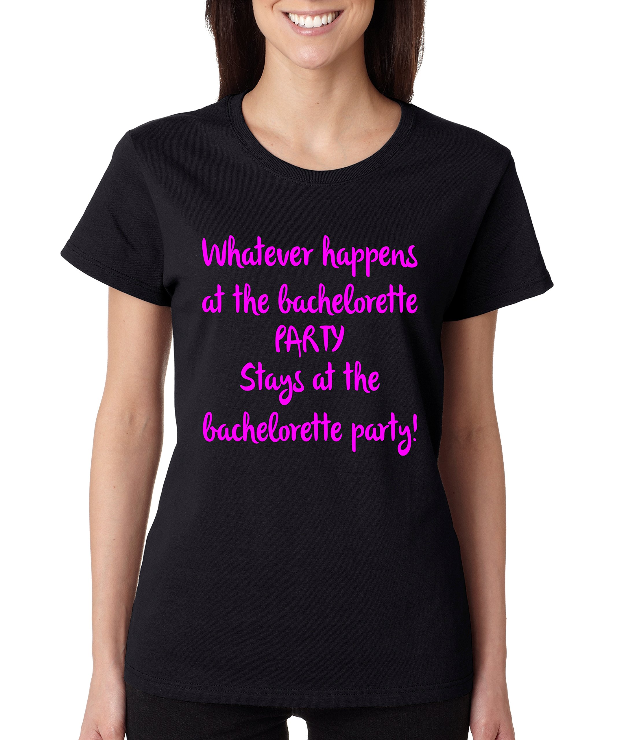 ALLNTRENDS Women's Funny Bachelorette Party T-Shirt - 'Whatever Happens at The Bachelorette Party' Slogan Tee - Perfect for Girls Night Out, Bridal Showers & Bachelorette Gifts