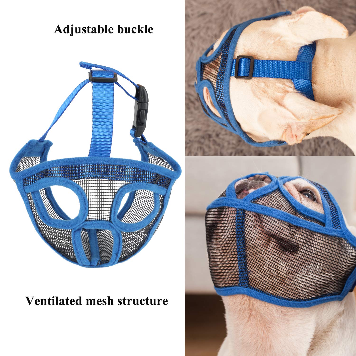 Adjustable Short Snout Dog Muzzle for Bulldogs - Stop Biting, Barking & Chewing - Breathable & Comfortable (Medium, Blue) - Perfect for Grooming, Training & Vet Visits