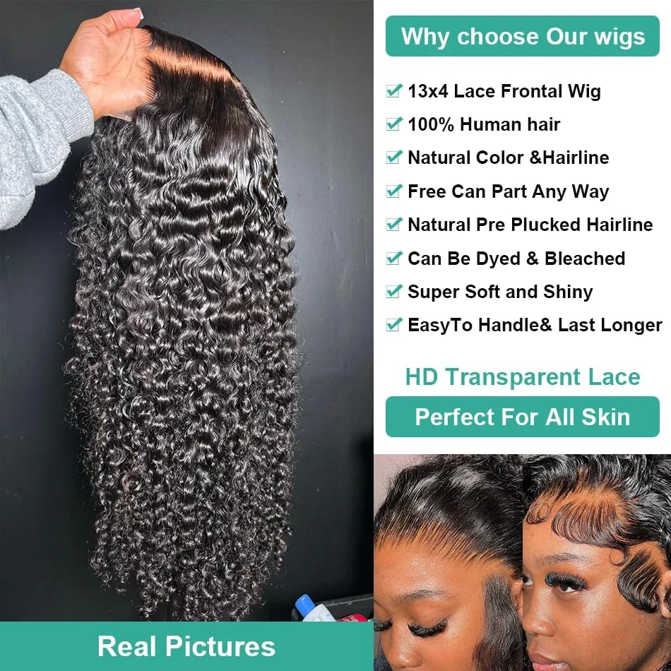 250% Density 13x4 Deep Wave Lace Front Wigs Human Hair - HD Transparent Deep Curly Lace Frontal Wig for Black Women - Pre Plucked Curly Wave Lace Front Wig (Natural Color, 22inch) - Perfect for Daily Wear, Special Occasions & Protective Styling