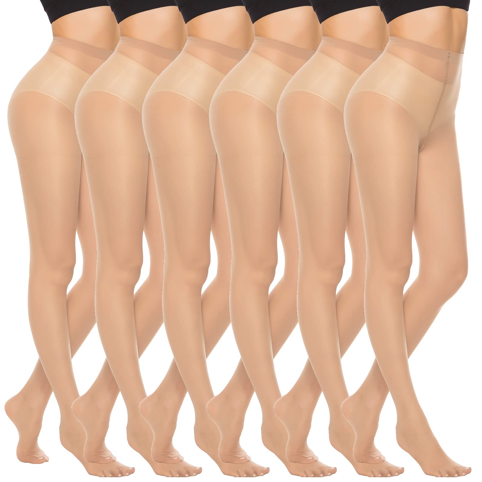 MANZI 6 Pairs 20D Women's Sheer Tights - Ultra Thin High Waist Pantyhose & Thigh Stockings for Everyday Wear, Office, Date Night & Special Occasions