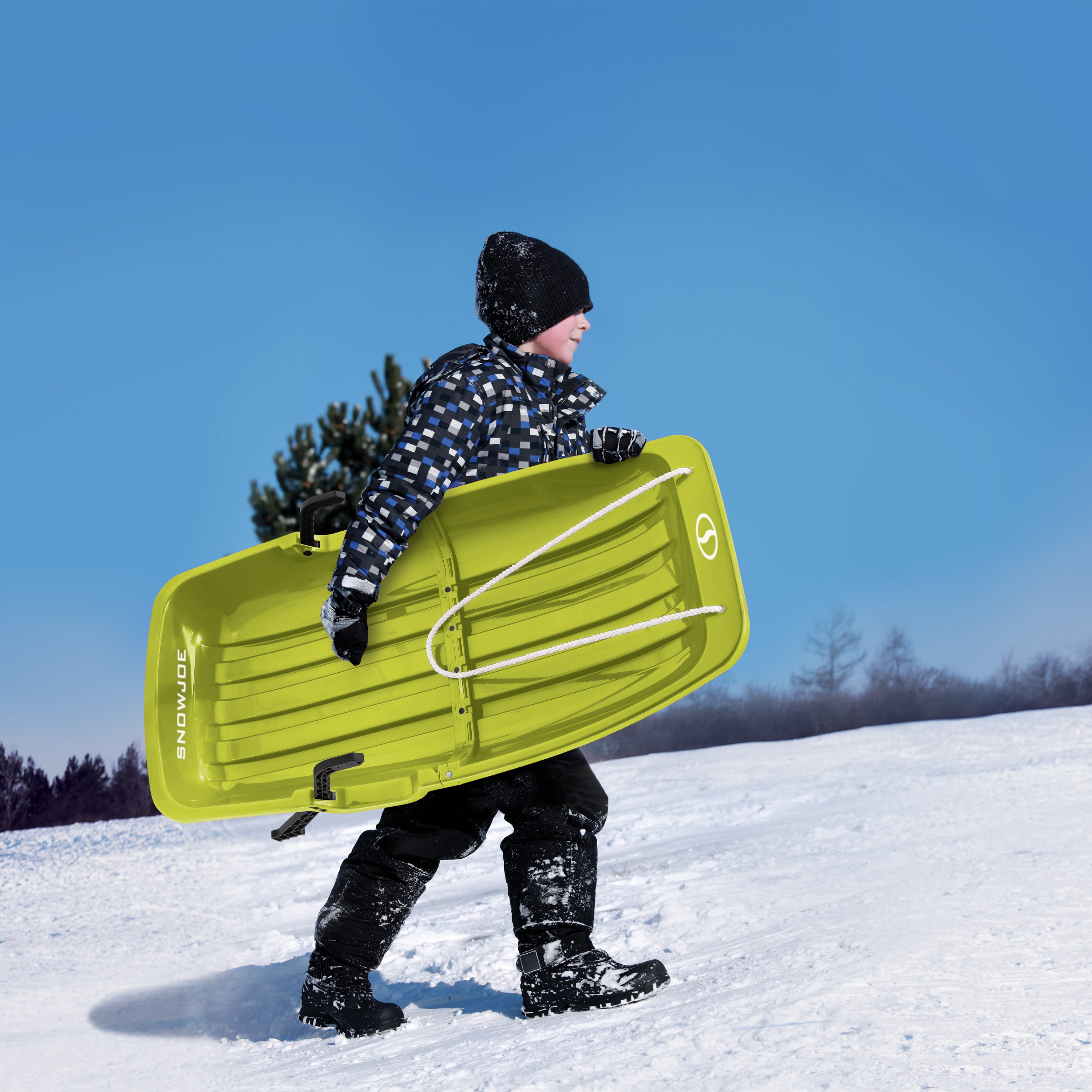Snow Joe SJ SLD34 GRN 34-Inch Green Snow Sled for Kids Ages 4-8 | 2-Person Capacity | Winter Outdoor Fun for Snow Tubing & Sledding Adventures