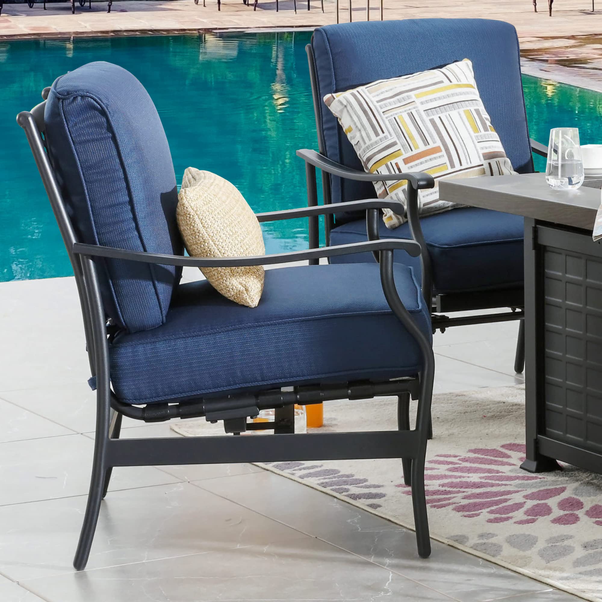 **Outdoor Patio Conversation Set with 50,000 BTU Propane Fire Pit Table & Rocking Chairs - 5-Piece Blue Set (CSA Certified, Thick Cushions) - Perfect for Backyard Gatherings, Relaxation & Entertaining**