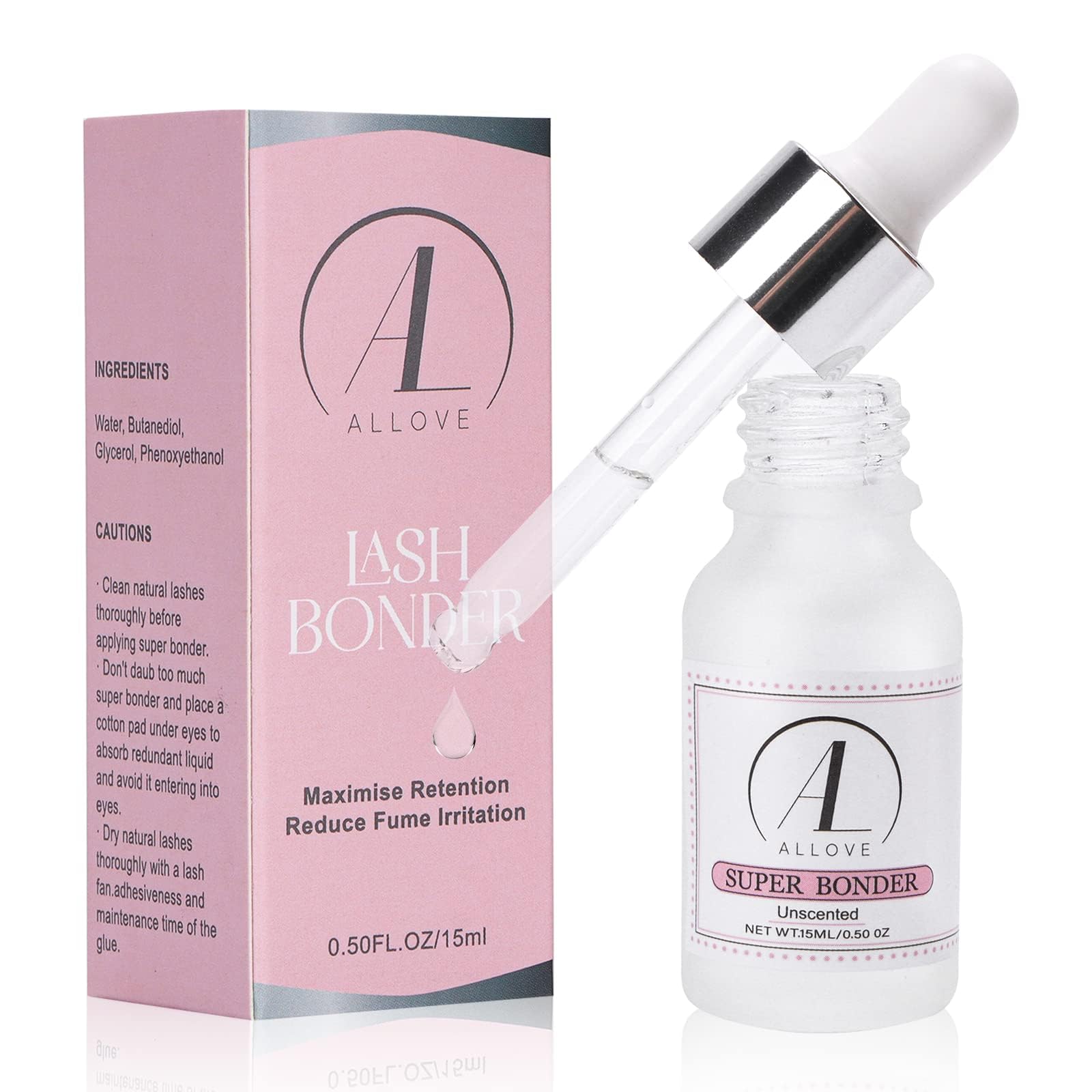 ALLOVE Eyelash Extension Bonder - Super Strong Lash Glue Accelerator, Water & Oil Proof Sealant for Long-Lasting Extensions, 15ml Unscented - Perfect for Salon & Home Use
