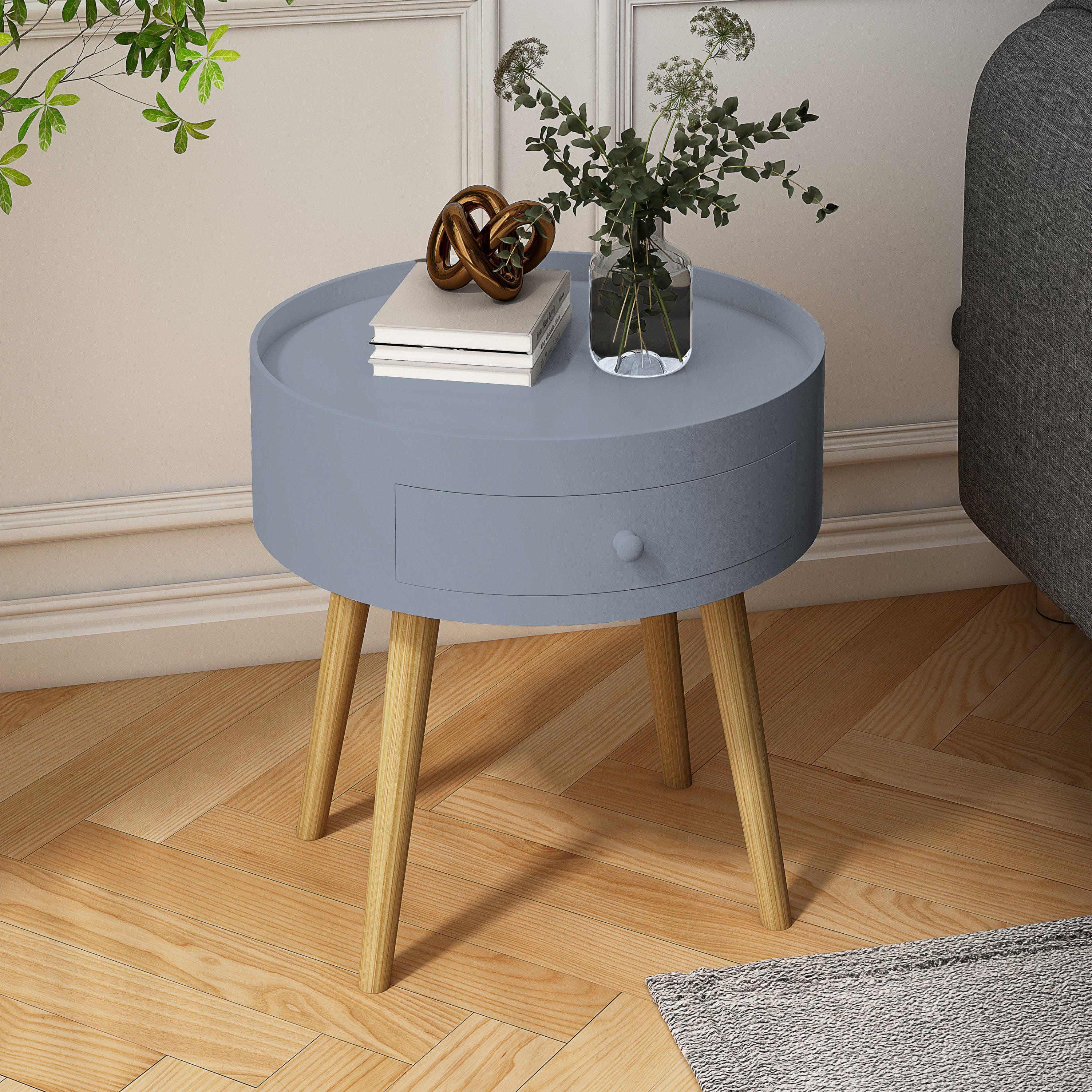 18H Nightstand with Storage Drawer & Oak Legs - Modern Bedside Table for Bedroom, Living Room | Perfect as Sofa Side Table, Coffee Table, or Night Stand for Small Spaces
