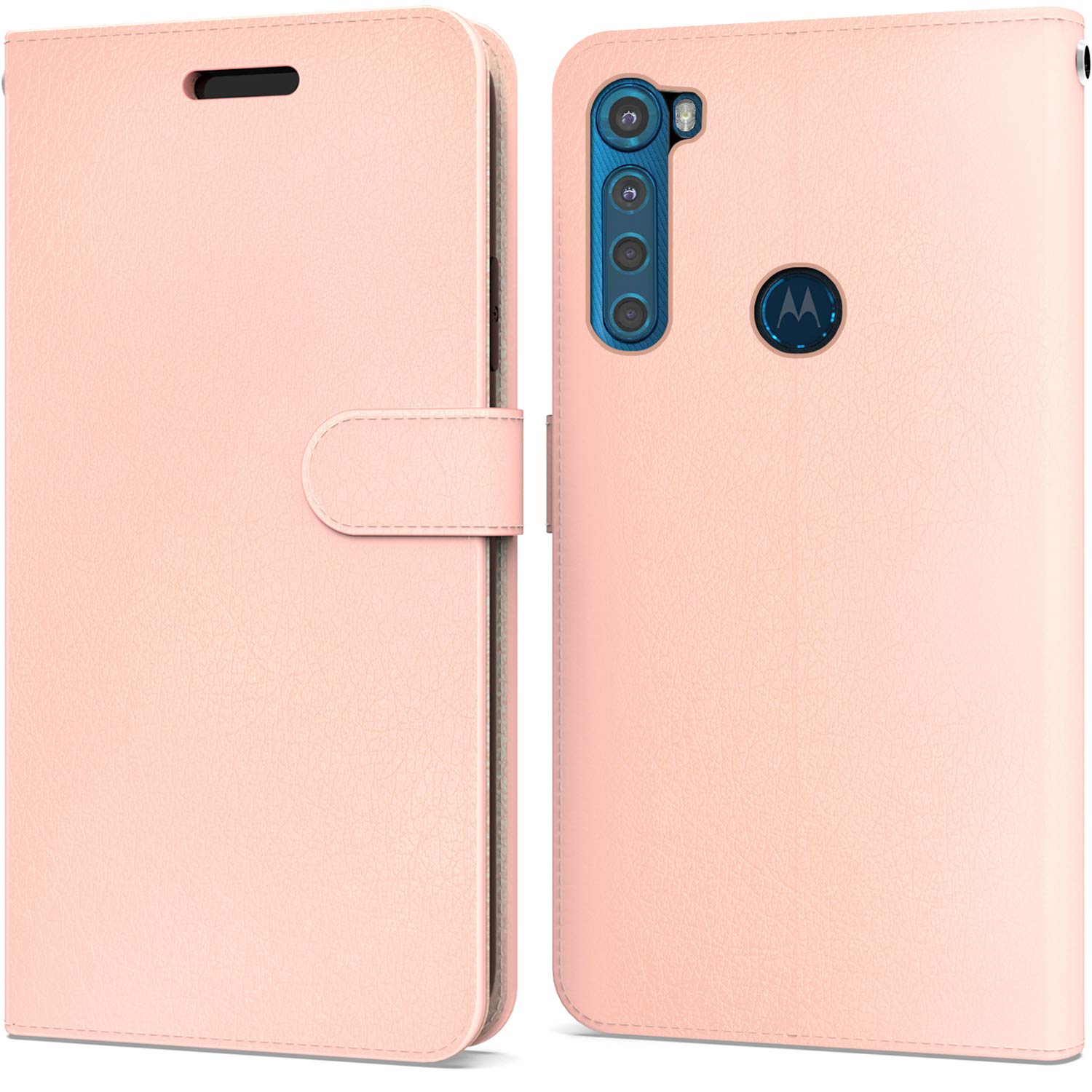 RFID Blocking PU Leather Wallet Case for Motorola Moto One Fusion Plus - Rose Gold Flip Folio Stand Cover with Card Slots | Perfect for Travel, Business & Everyday Use