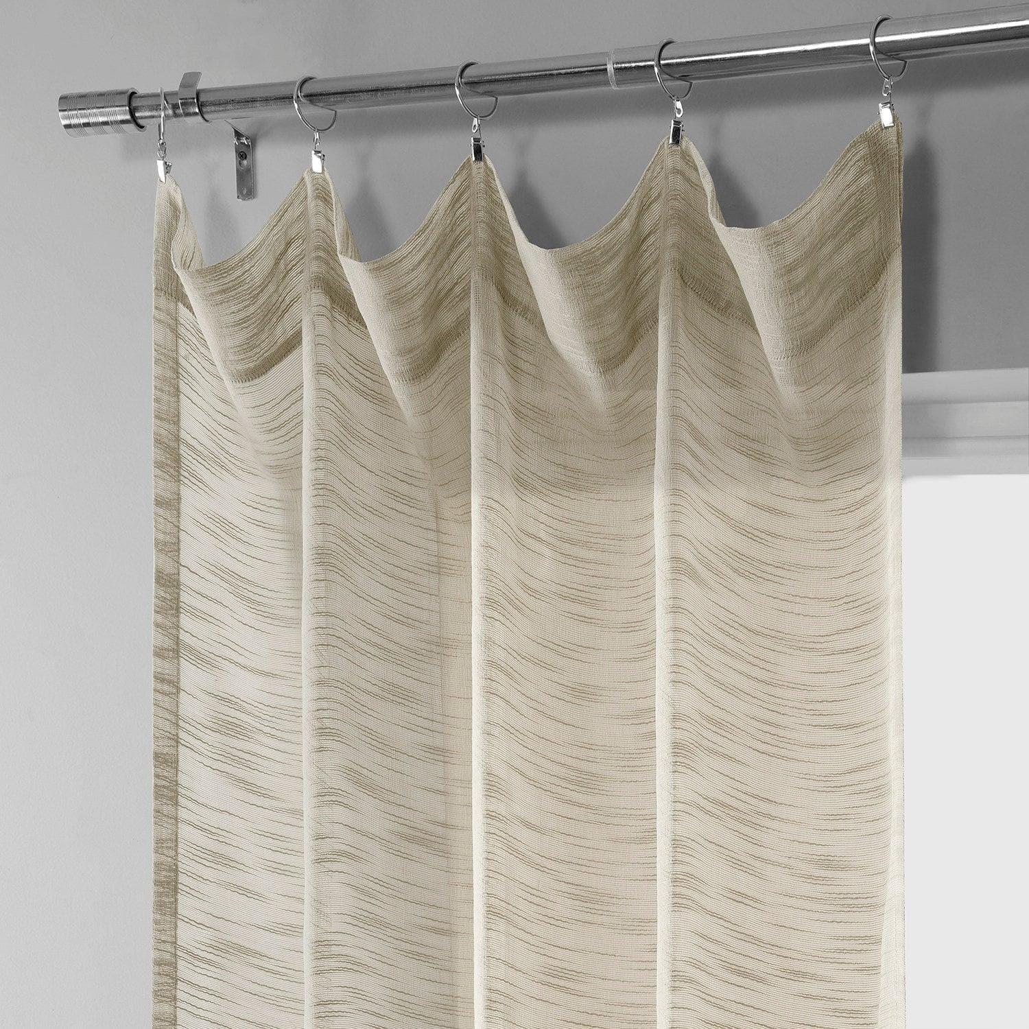 Camel Tan Faux Linen Sheer Curtains - 2 Panels Set for Living Room & Bedroom - Light Filtering Window Drapes for Home Decor