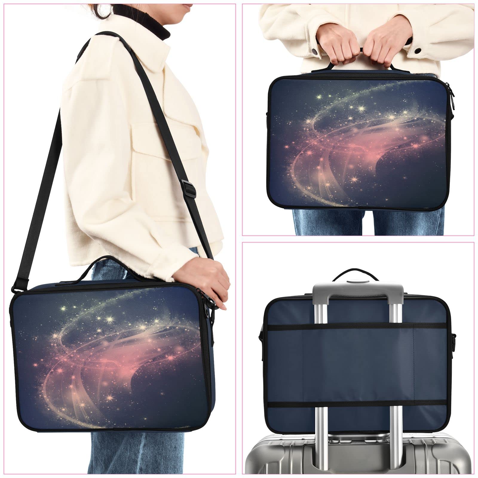 Moyyo Space Waves Travel Makeup Bag for Women - Professional Cosmetic Organizer Case, Portable Artist Storage Train Case for Makeup Brushes & Cosmetics - Perfect for Travel, Home & Salon Use