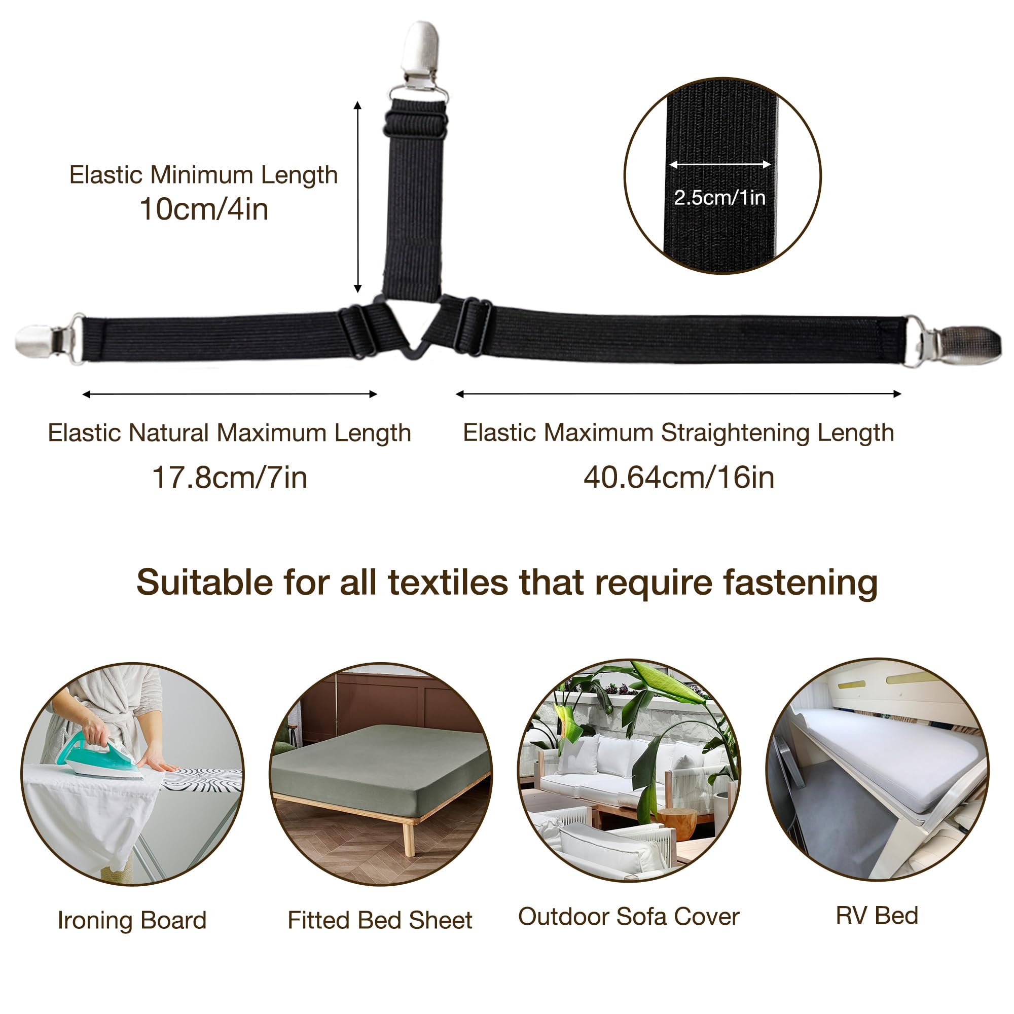 JELLYMONI Adjustable Elastic Bed Sheet Straps with Metal Clips - Secure Fitted Sheets, Mattress Covers & Sofa Cushions - Perfect for Home, Hotel, and Dorm Use