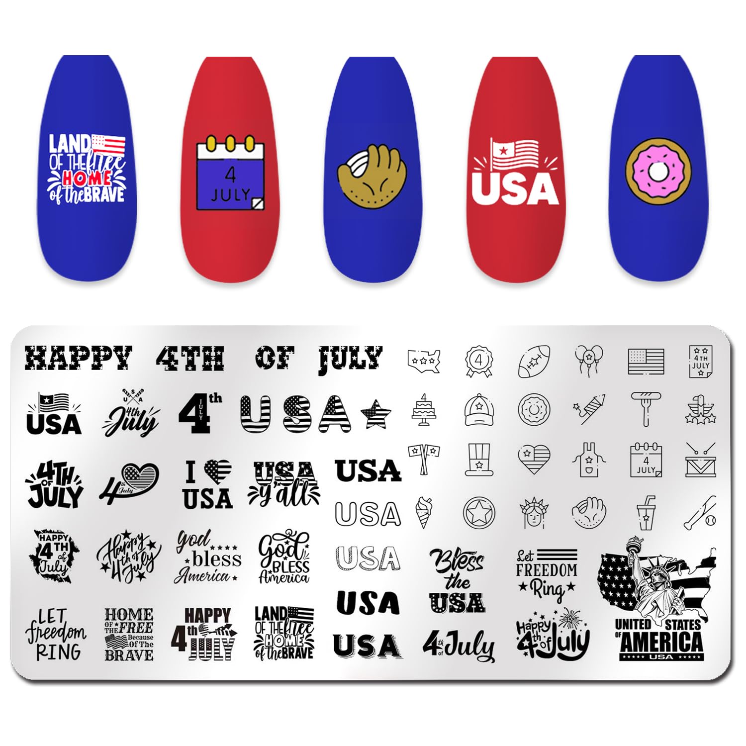 WOKOTO 6Pcs Independence Day Nail Stamping Plates Kit - American Flag & Stars Nail Art Design Stamp Plates for Women, DIY 4th of July Manicure - Perfect for Patriotic Holidays, Summer Nail Art & Party Nail Designs