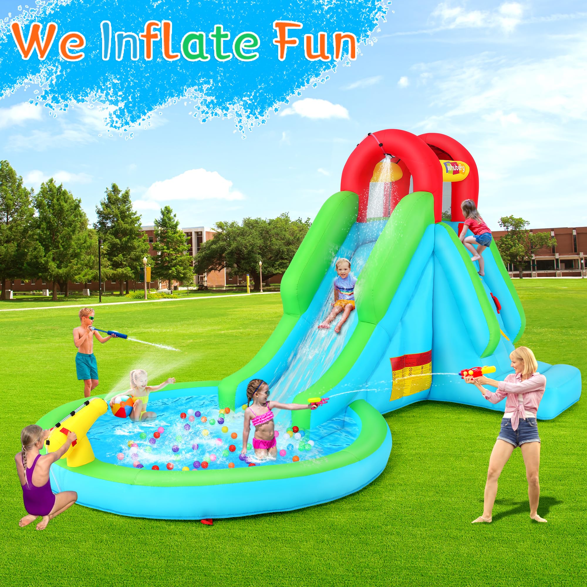 **AKEYDIY Inflatable Water Slide for Kids - Backyard Water Park with Climbing Wall, Slide, Splash Pool & Spray Blaster - Perfect for Summer Parties, Birthdays & Outdoor Fun**