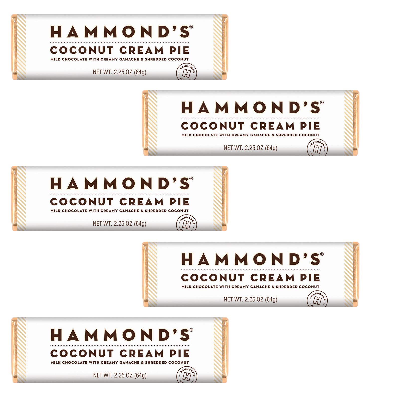 Hammond's Candies Gourmet Chocolate Bars - Coconut Cream Pie Flavor | Premium Milk Chocolate with Ganache & Shredded Coconut | Kosher Certified | Handmade in USA | 5-Pack | Perfect for Gifts, Parties & Dessert Lovers