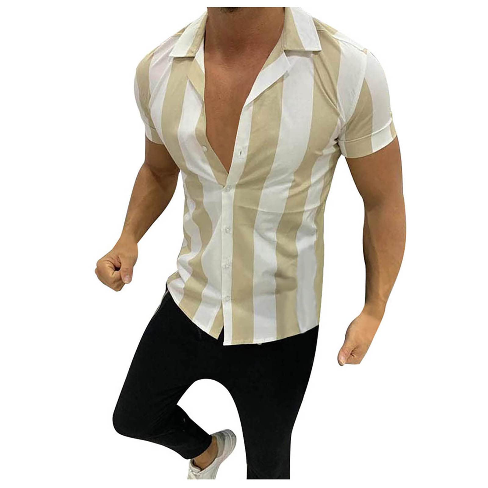 ViwoMUMO Men's Linen Shirts - Colorful Striped Short Sleeve Loose Fit Fashion Top with Printed Splicing Design | Perfect for Summer Casual Wear, Beach Outings & Vacation Style