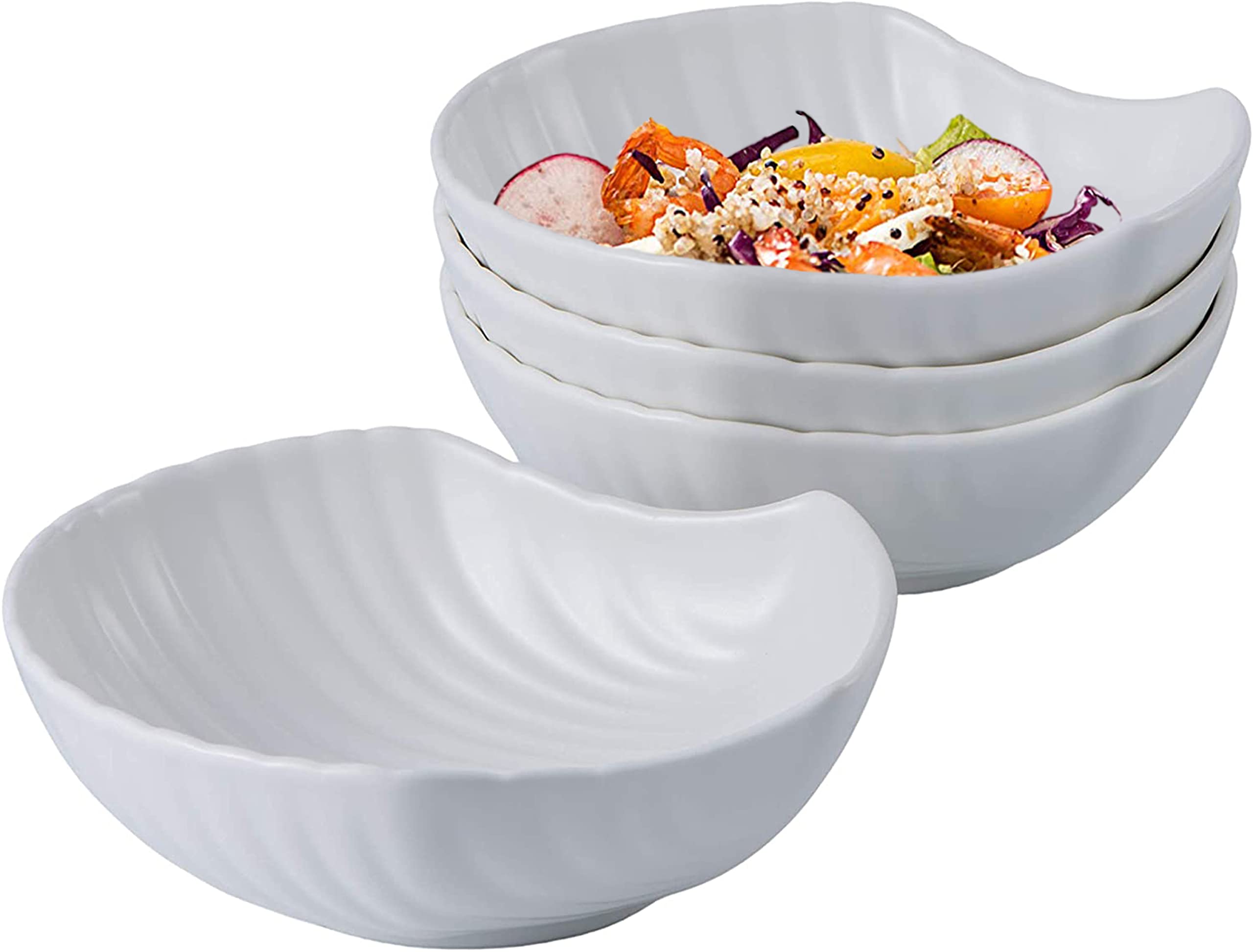 Bruntmor 7 inch Matte Black Ceramic Dinner Plates Set of 4 - Shell Shaped Appetizer, Salad & Dessert Plates | Durable Buffet Dishes for Pasta, Party & Home Dining | Dishwasher Safe Easy Clean Tableware