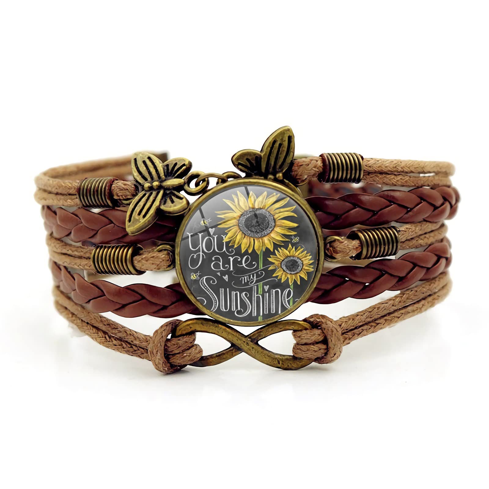 Boho Sunflower Leather Bracelet for Women - Bohemian Handmade Jewelry Gift for Wife, Daughter, Mom, Teens | Friendship, Birthday, Anniversary Present | Perfect for Summer Festivals, Beach Outings & Boho Chic Style