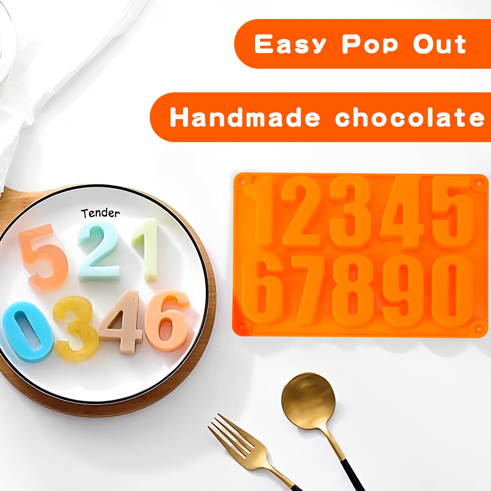 Silicone Number Molds 0-9 - Reusable Chocolate & Fondant Molds for Baking, Cake Decorating, DIY Desserts - Perfect for Birthday Cakes, Cookies, Cupcakes, and Candy Making