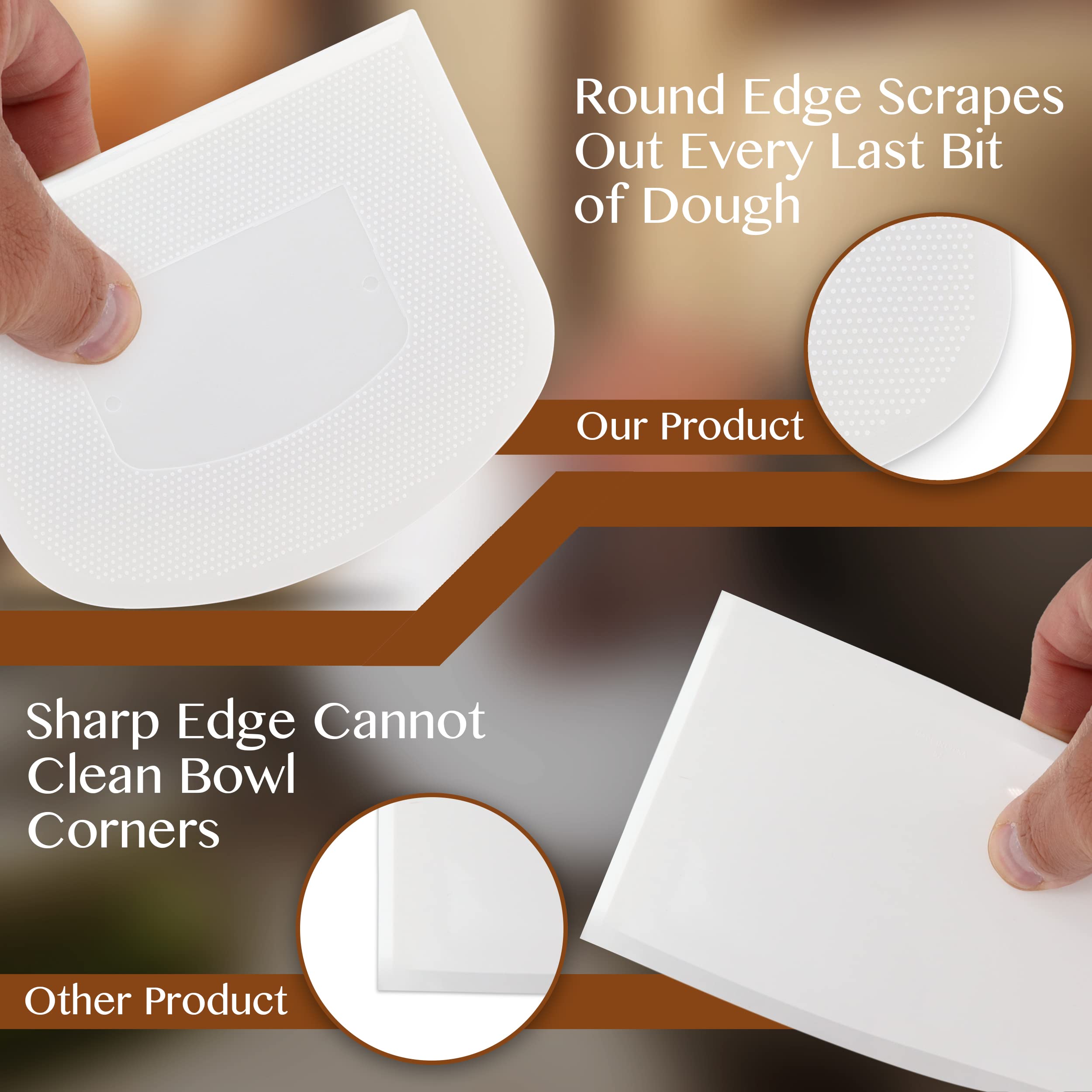 Ram-Pro 2-Pack Flexible Plastic Bowl Scraper - Food Safe, Multi-Purpose Kitchen Tool with Flat & Curved Edges for Dough, Pizza, Baking - Ergonomic Grip for Easy Handling - Perfect for Home & Commercial Kitchens