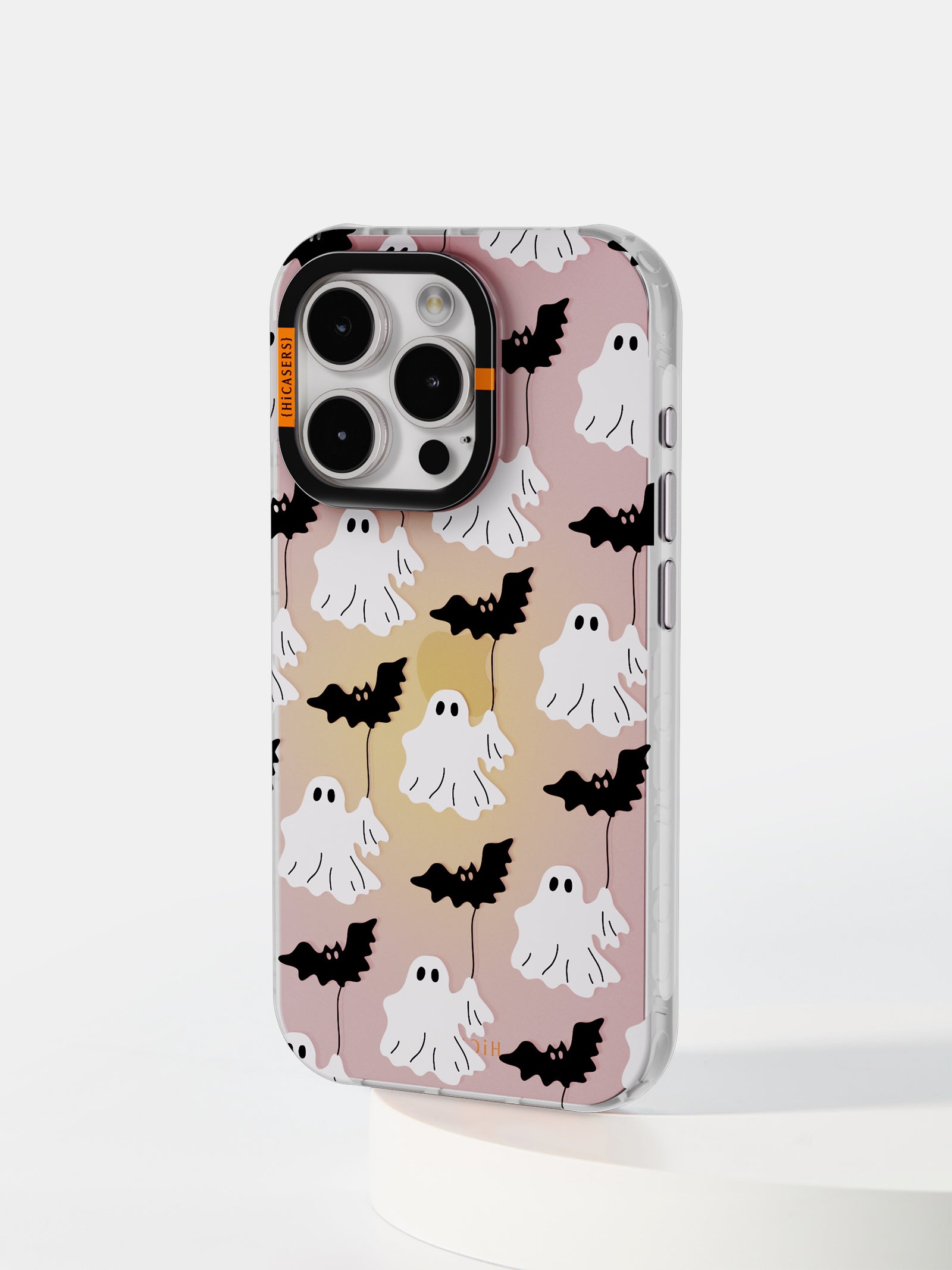 Ghosts and Bats Pattern Iridescent Phone Case - Pink | Halloween Protective Cover for iPhone & Samsung | Cute & Trendy Accessory for Parties & Daily Use