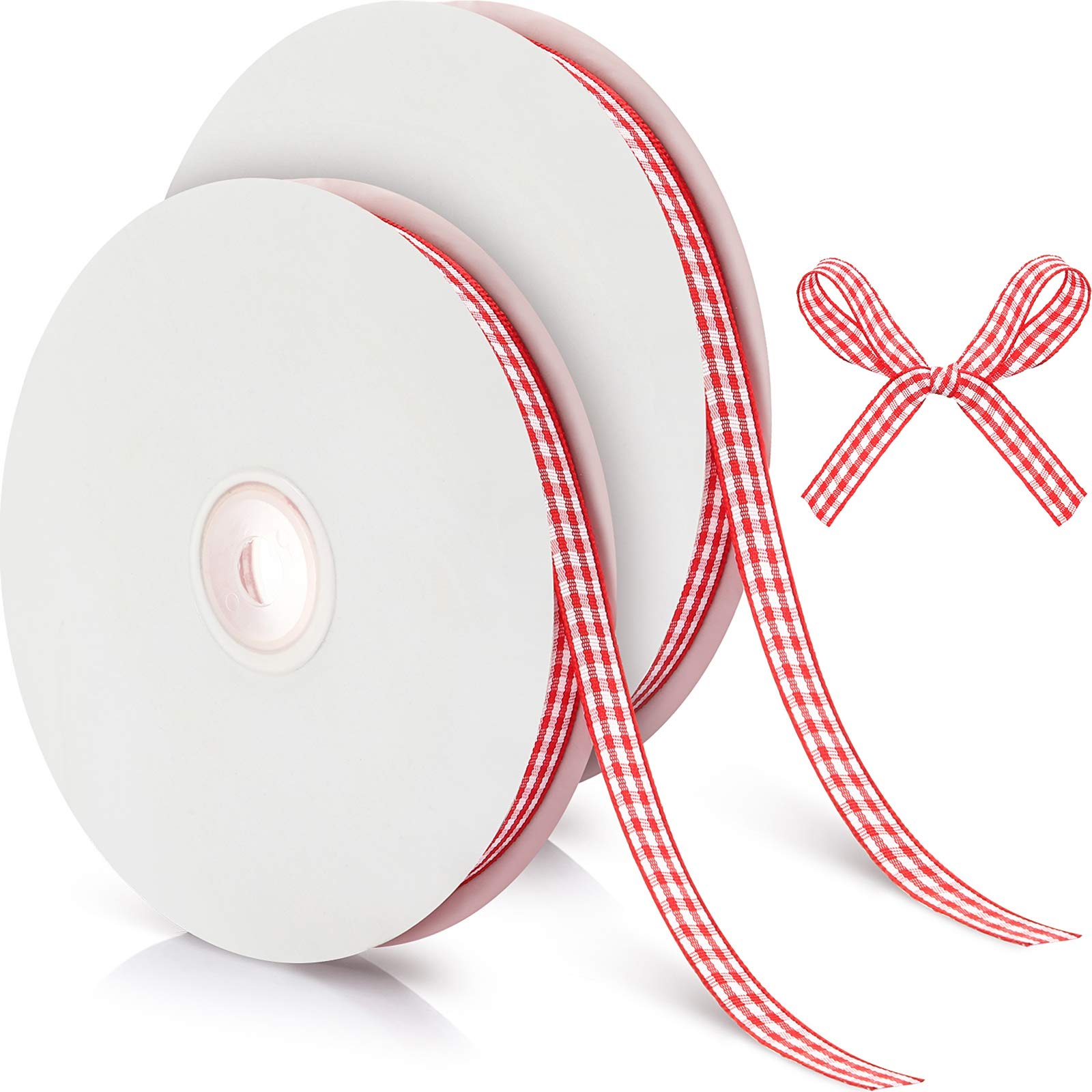 100 Yards Easter Gingham Checkered Ribbon 3/8 Inch Wide - Red and White Craft Ribbon for Gift Wrapping, Hair Bows, DIY Decorations, Party Favors, Scrapbooking & Spring Crafts