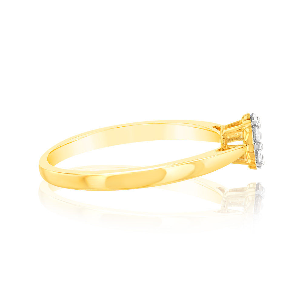 9ct Yellow Gold 1/5 Carat Diamond Flower Ring - Elegant Floral Jewelry for Women, Perfect for Weddings, Anniversaries & Special Occasions