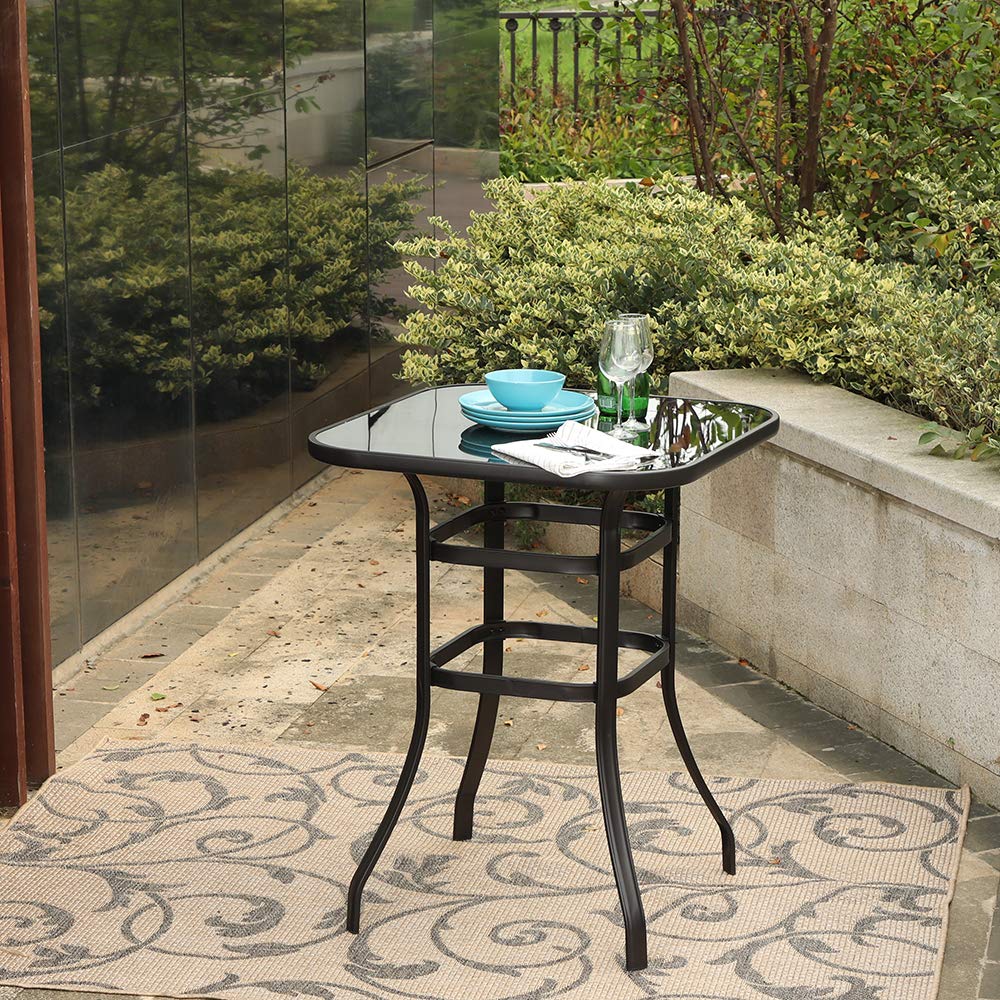 PHI VILLA 36 Inch Bar Height Bistro Table - Outdoor Patio Pub Table with Tempered Glass Top - Perfect for Backyard, Deck, Poolside & Garden Dining