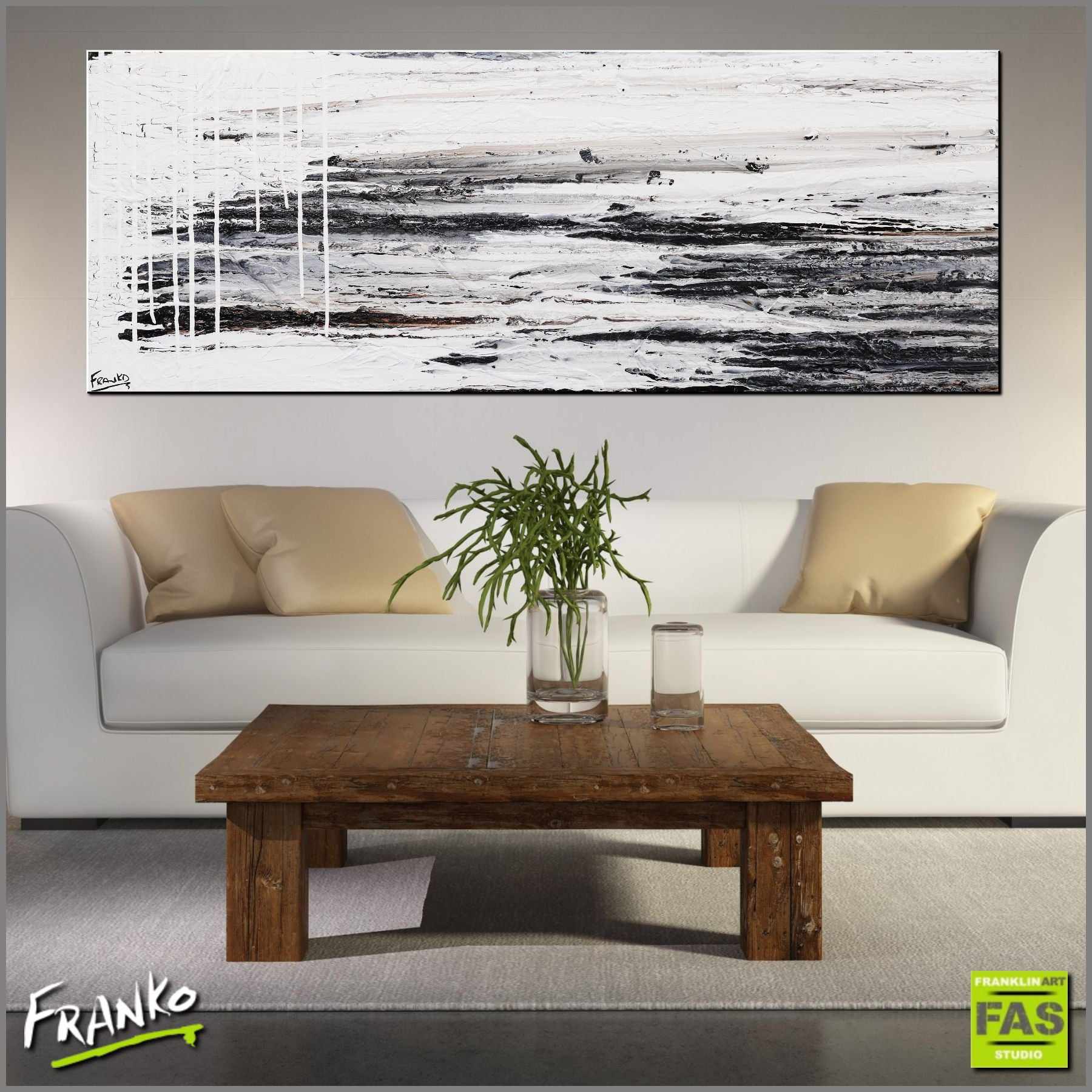 160cm x 60cm White Black Abstract Jazz Painting - Modern Wall Art for Living Room, Bedroom & Office Decor