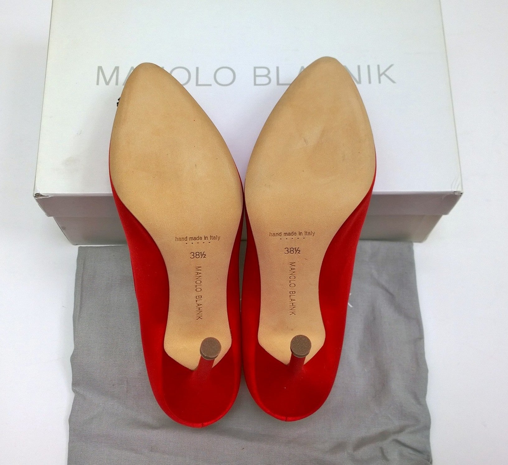 Manolo Blahnik Hangisi 105mm Red Satin Pumps with Rhinestone Buckle - Luxury Women's High Heels for Weddings, Parties & Special Occasions