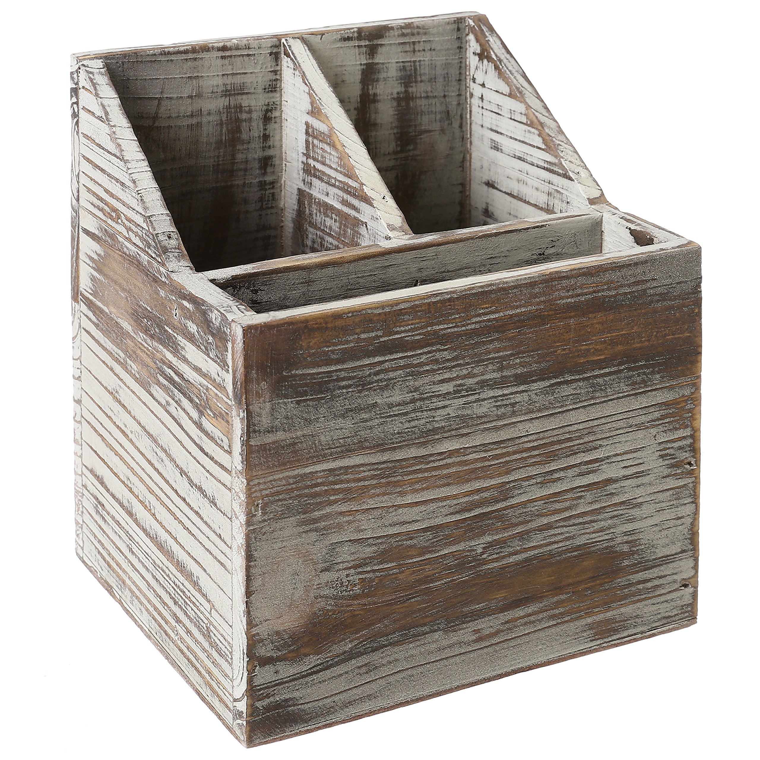 MyGift 3-Compartment Rustic Torched Wood 2-in-1 Flatware and Napkin Holder - Wooden Kitchen Utensil Caddy for Silverware, Cutlery & Paper Napkins - Perfect for Dining Table, Kitchen Countertop & Buffet Organization