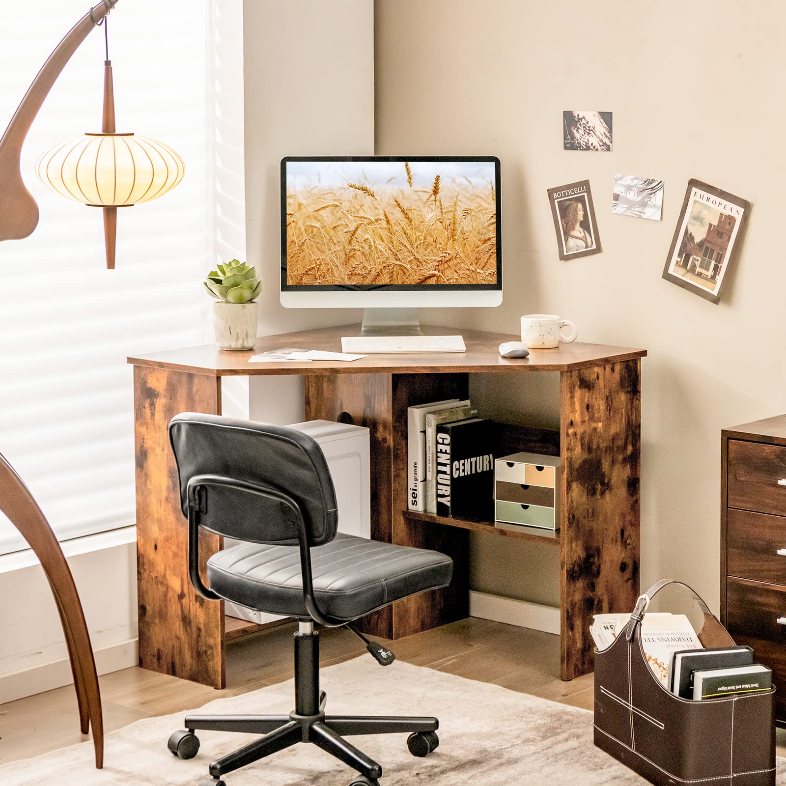 Tangkula 90-Degree Corner Computer Desk with Storage Shelves & CPU Stand - Space-Saving Small L-Shaped Desk for Home Office, Bedroom, Dorm | Perfect for Gaming, Studying & Makeup Vanity