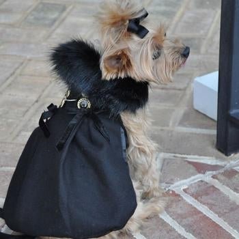 Premium Black Wool & Fur Dog Harness Coat - Warm Winter Dog Jacket for Small Medium Large Breeds - Perfect for Outdoor Walks & Cold Weather Protection
