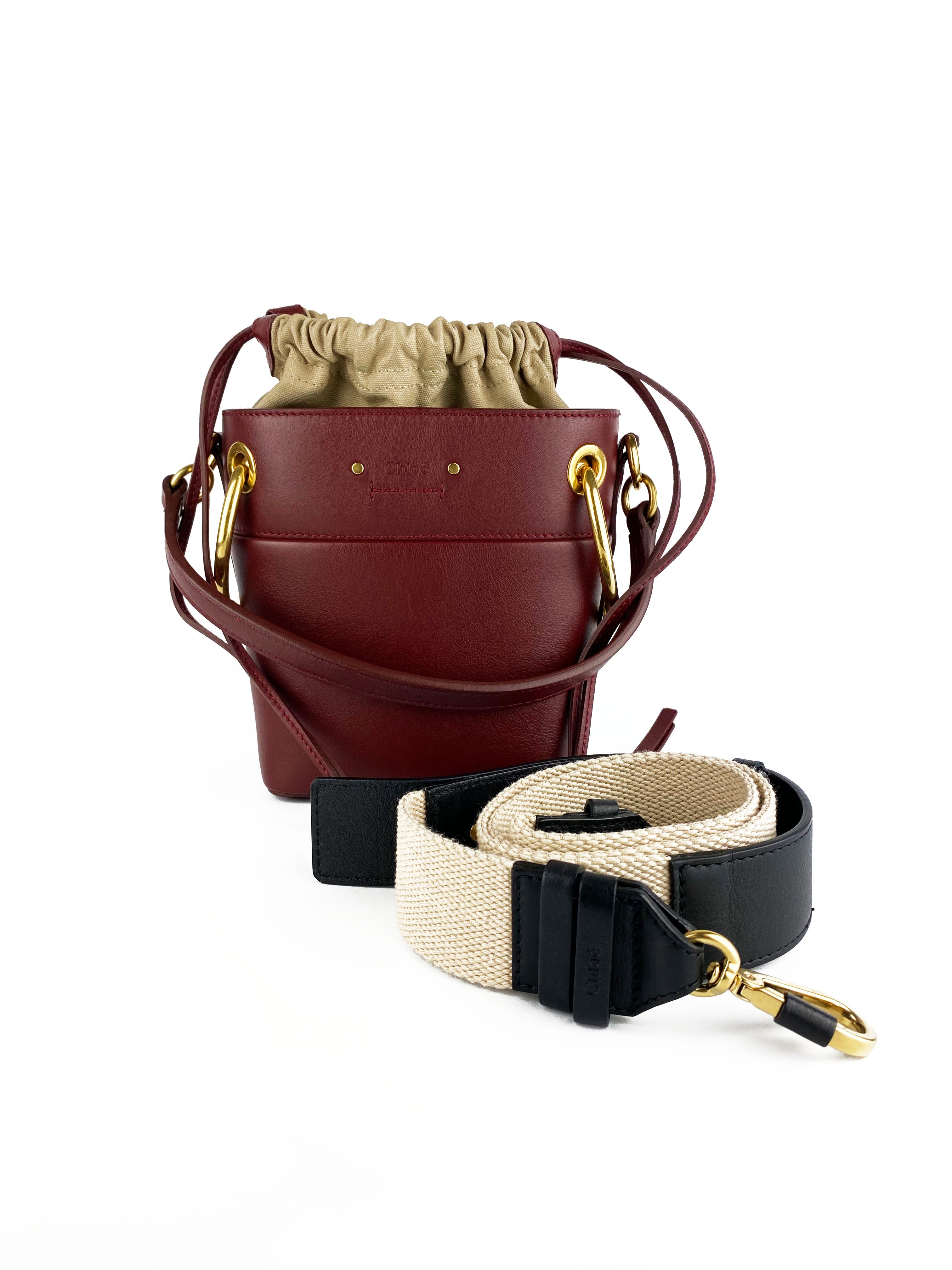 Chloe Burgundy Small Roy Bucket Bag - Premium Leather Crossbody Purse for Women, Fashionable Shoulder Handbag (Perfect for Work, Travel & Date Night)